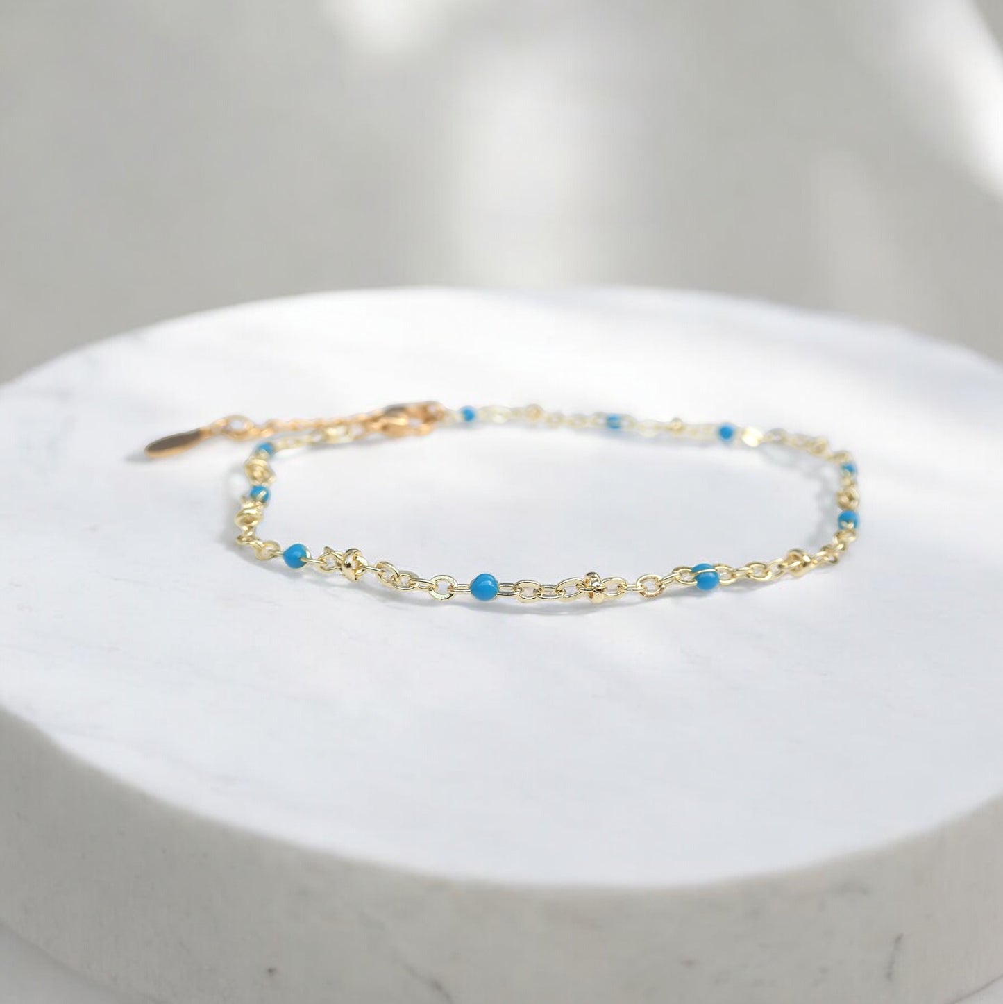 Nantucket Blue Enamel 14k Gold Anklet