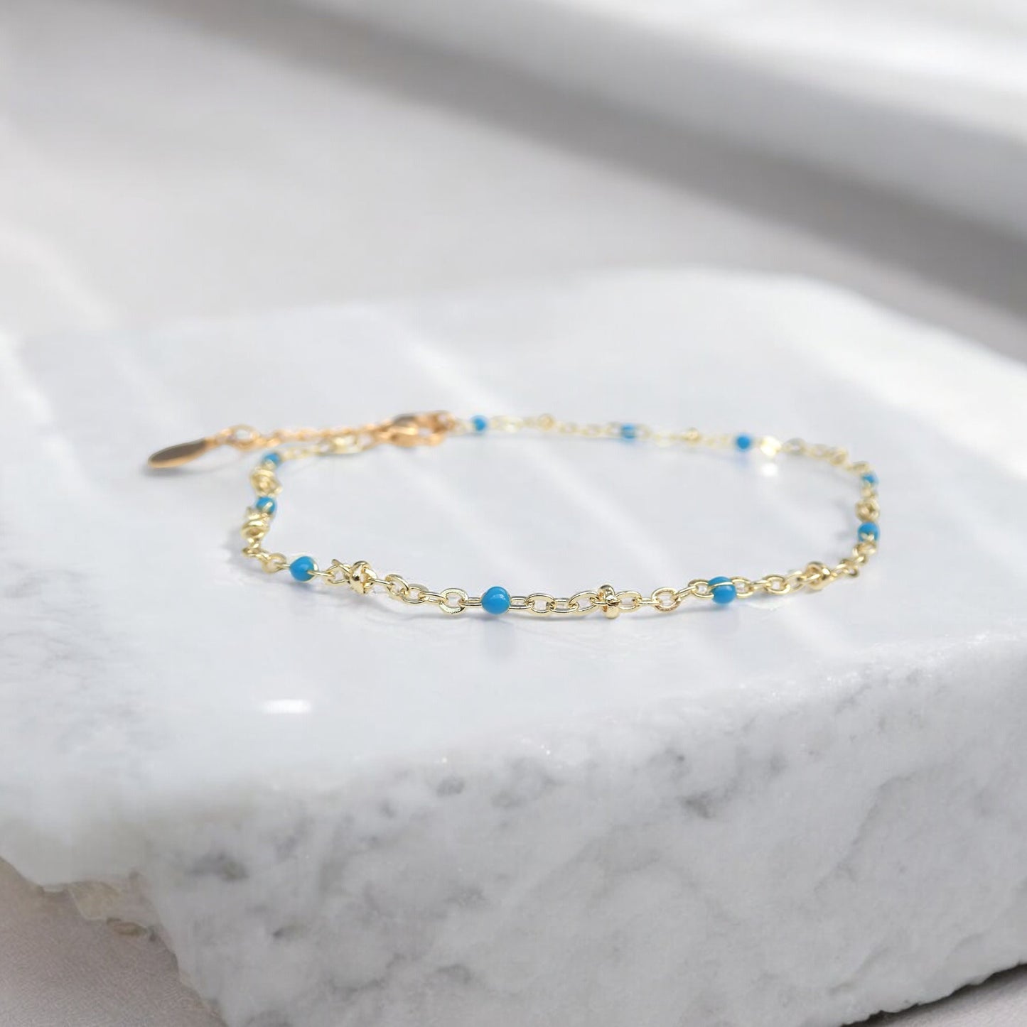 Nantucket Blue Enamel 14k Gold Anklet