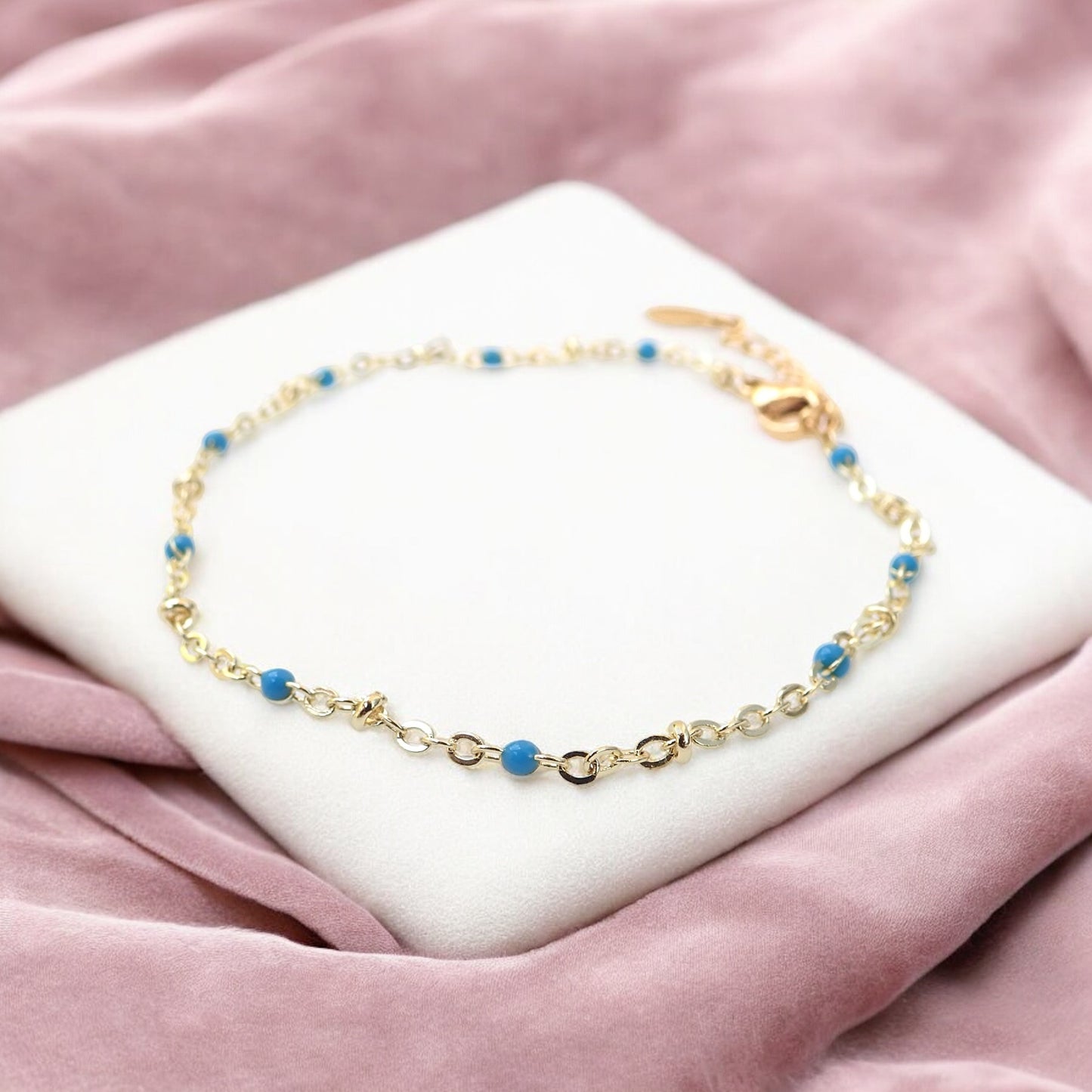 Nantucket Blue Enamel 14k Gold Anklet