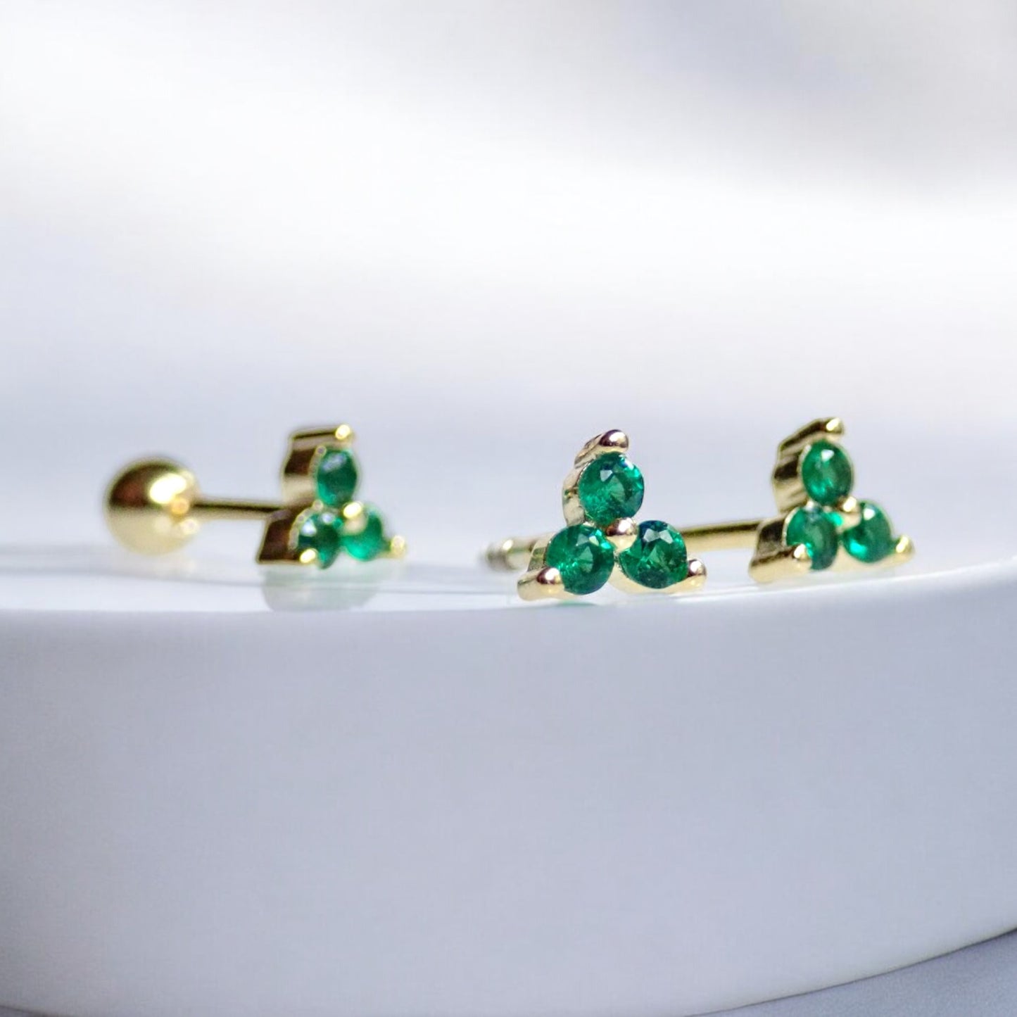 Tiny Emerald Trefoil CZ Stud Earrings