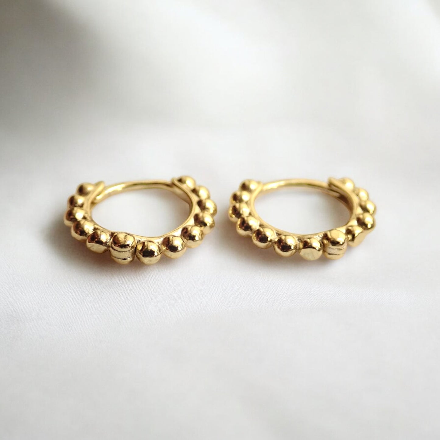 Beaded Dot Huggie Hoops