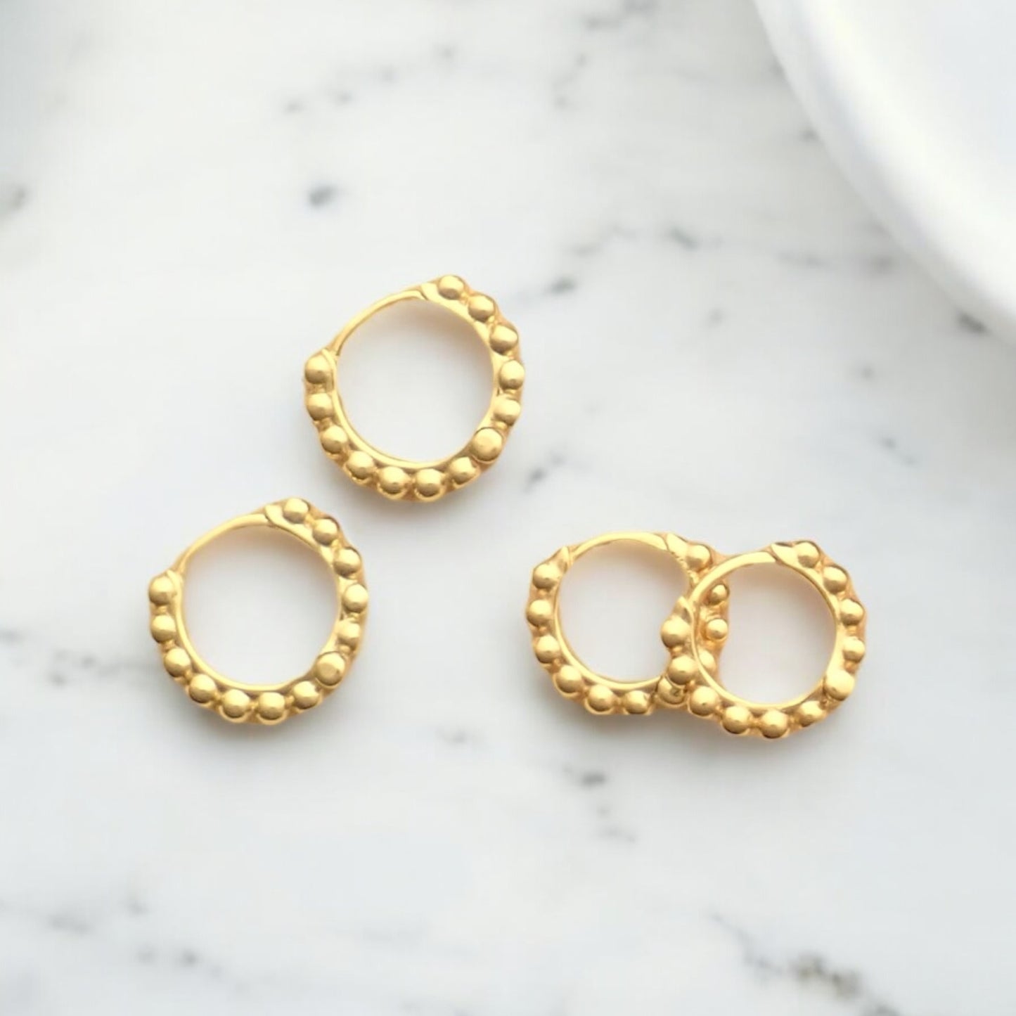 Beaded Dot Huggie Hoops