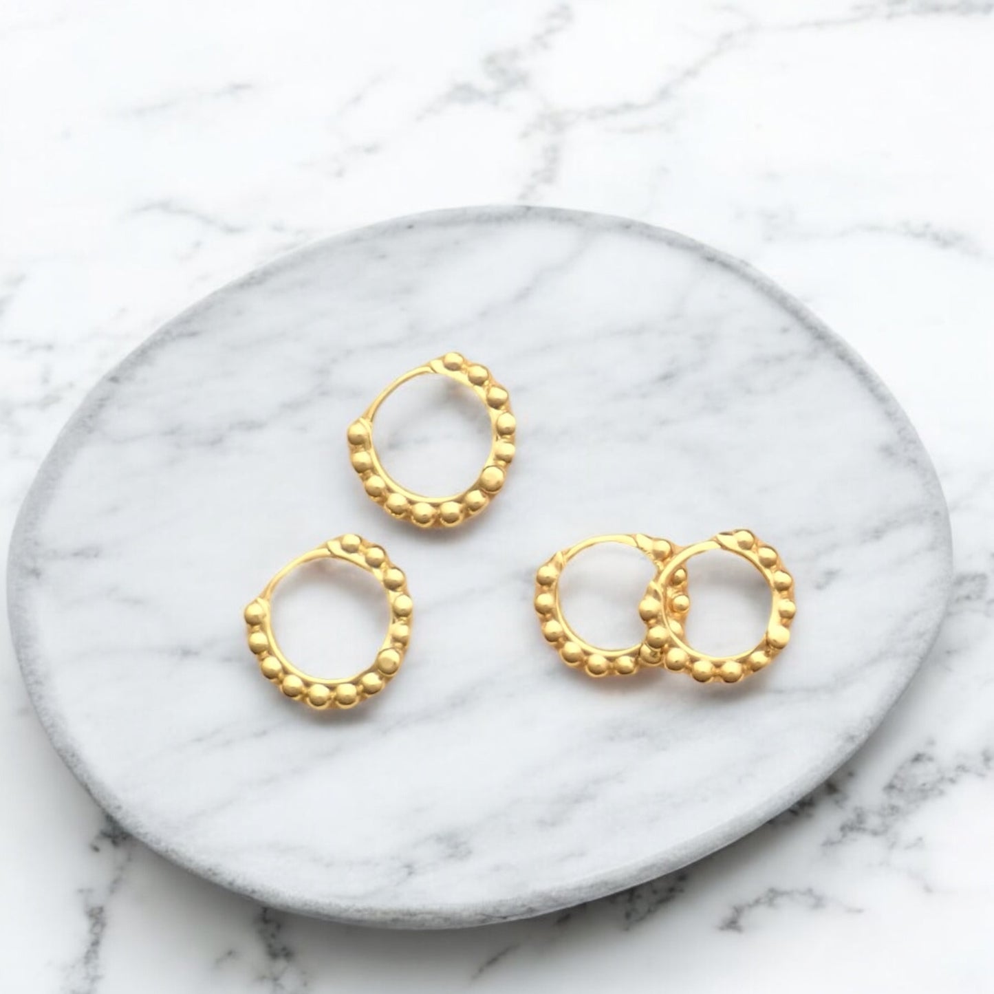 Beaded Dot Huggie Hoops