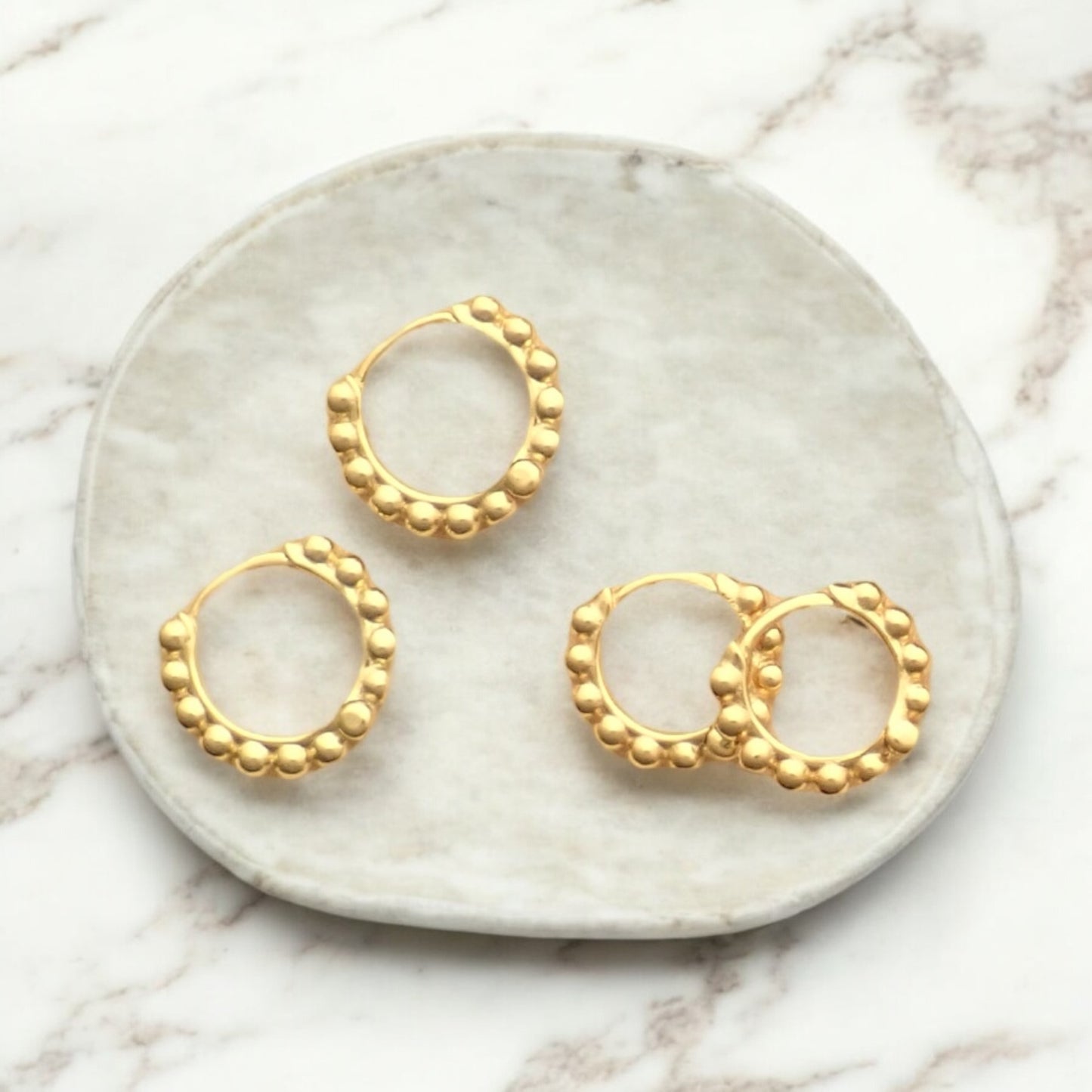Beaded Dot Huggie Hoops