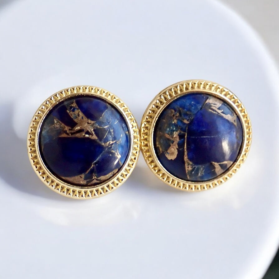 Large Lapis Lazuli Stud Earrings, Mojave Gemstone Earrings, Blue Statement Studs,, Boho Gemstone Jewelry, Gift for Her