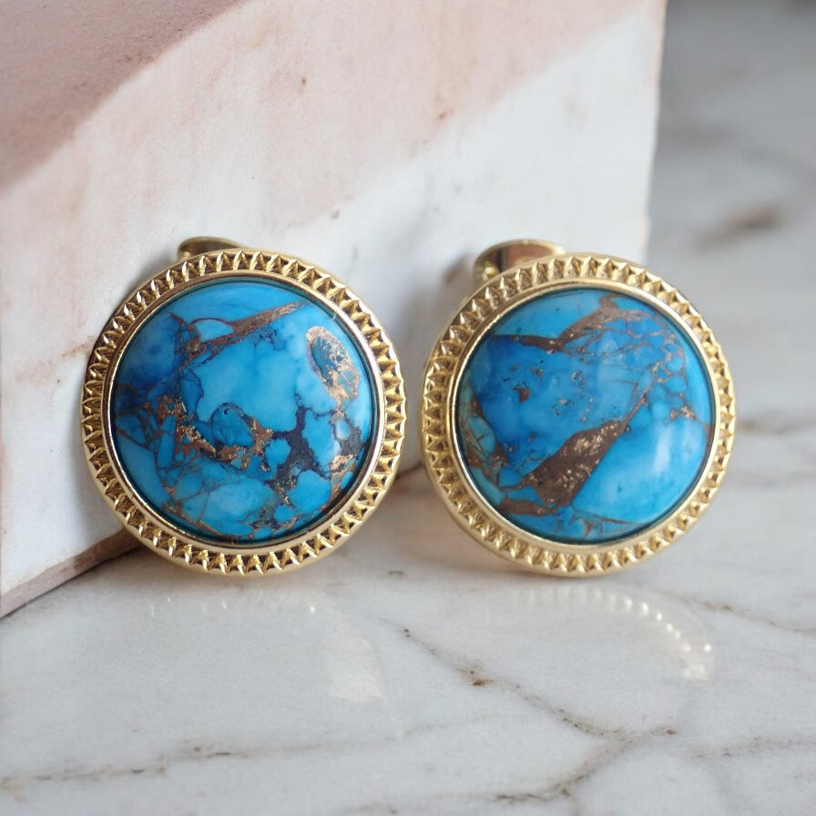 Mojave Turquoise Stud Earrings, Large Statement Studs, December Birthstone Gift, Stone Post Earrings, Boho Gemstone Jewelry, Gift for Her
