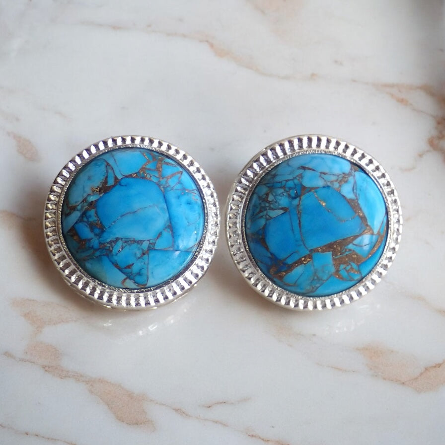 Mojave Turquoise Stud Earrings Silver, Large Statement Studs, December Birthstone Gift, Stone Post Earrings, Boho Gemstone Jewelry Gift