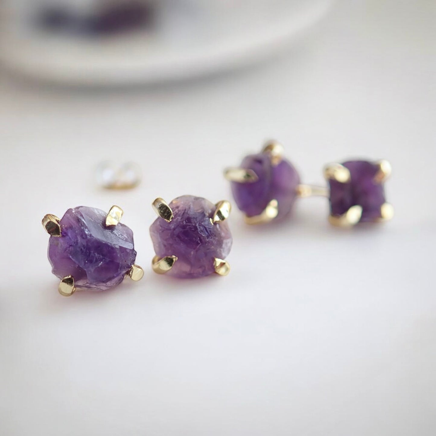 Natural Amethyst Stud Earrings – 14k Gold Plated Prong Setting | Natural Gemstone Jewelry, February Birthstone