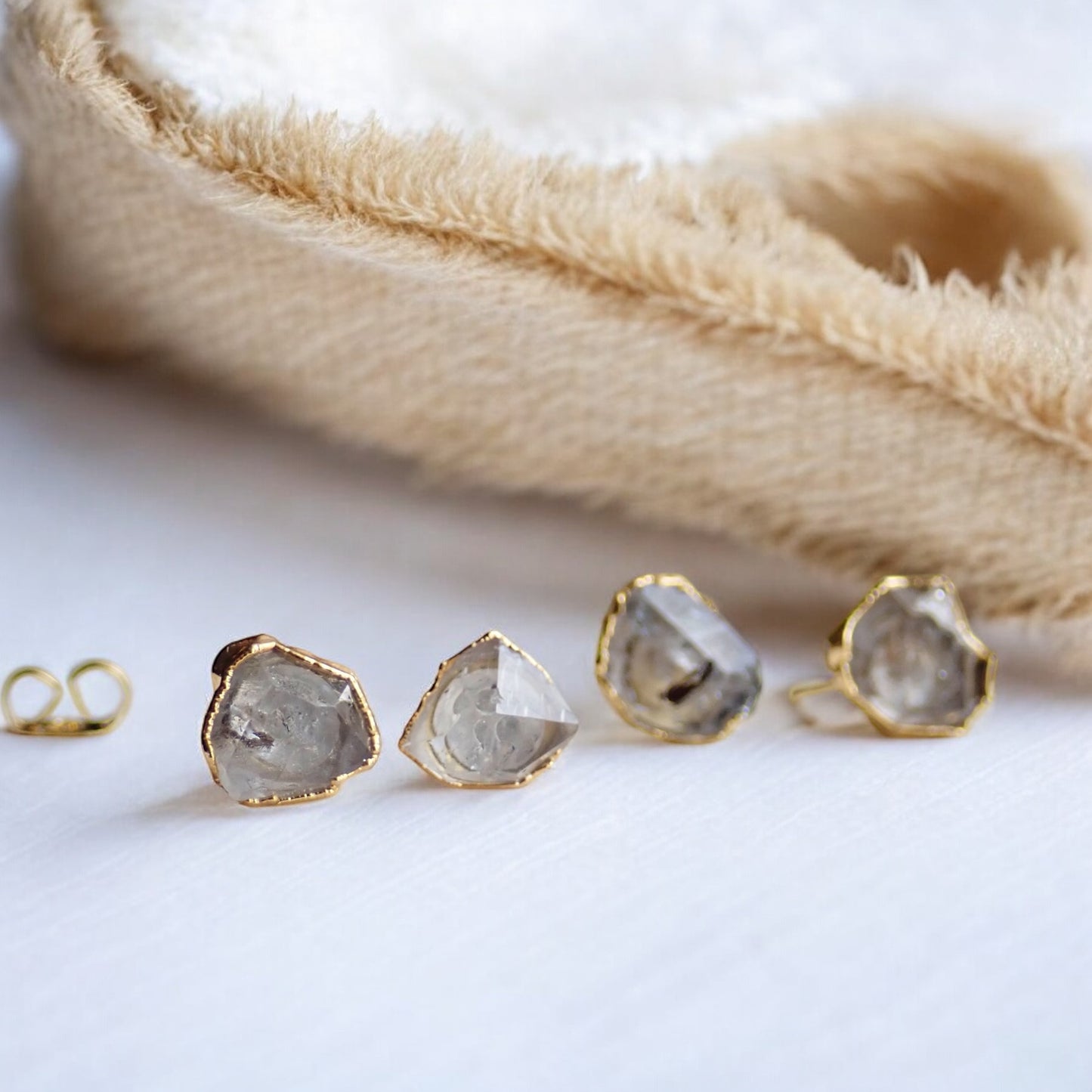 Raw Herkimer Diamond Stud Earrings, Birthstone Jewelry Gift, Herkimer Diamond Posts, Natural Crystal  Gemstone Earrings,Diamond Jewelry