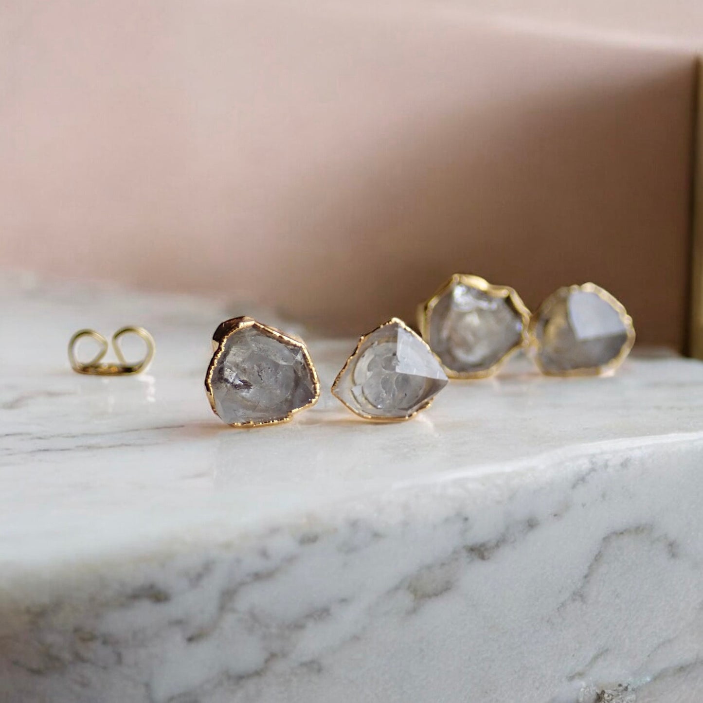 Raw Herkimer Diamond Stud Earrings, Birthstone Jewelry Gift, Herkimer Diamond Posts, Natural Crystal  Gemstone Earrings,Diamond Jewelry