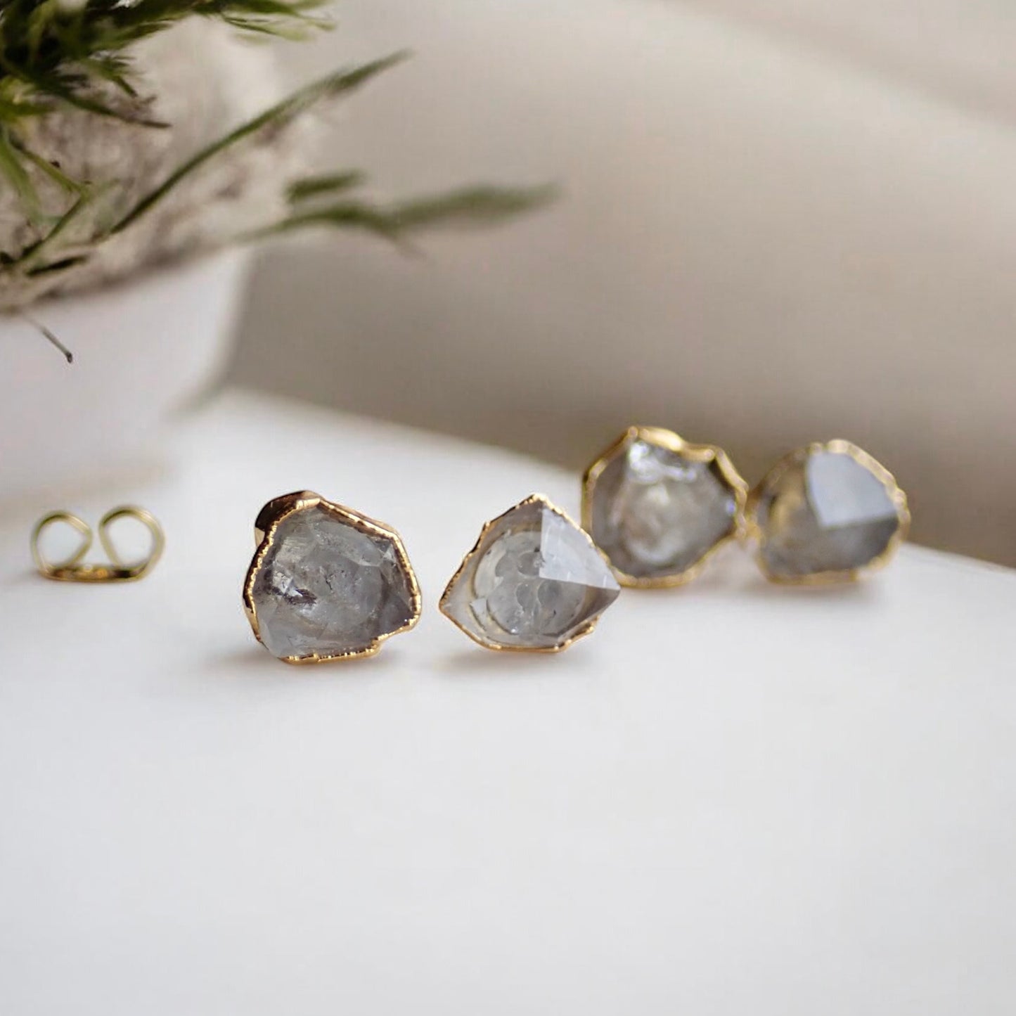 Raw Herkimer Diamond Stud Earrings, Birthstone Jewelry Gift, Herkimer Diamond Posts, Natural Crystal  Gemstone Earrings,Diamond Jewelry