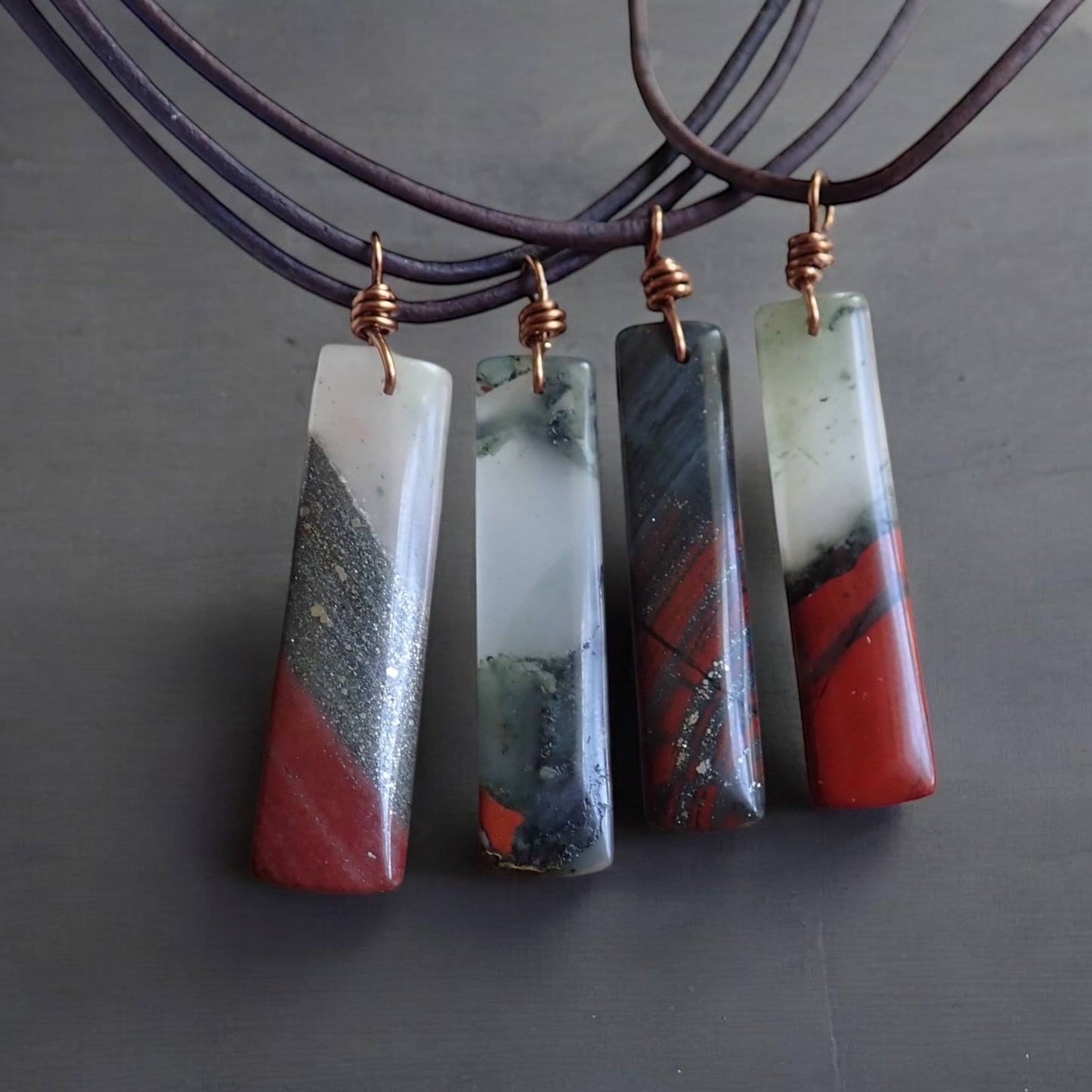 Roca Sangre Necklace -Men’s Leather Cord Necklace with Bloodstone Pendant – Natural Healing Crystal – Strength and Protection Stone Jewelry