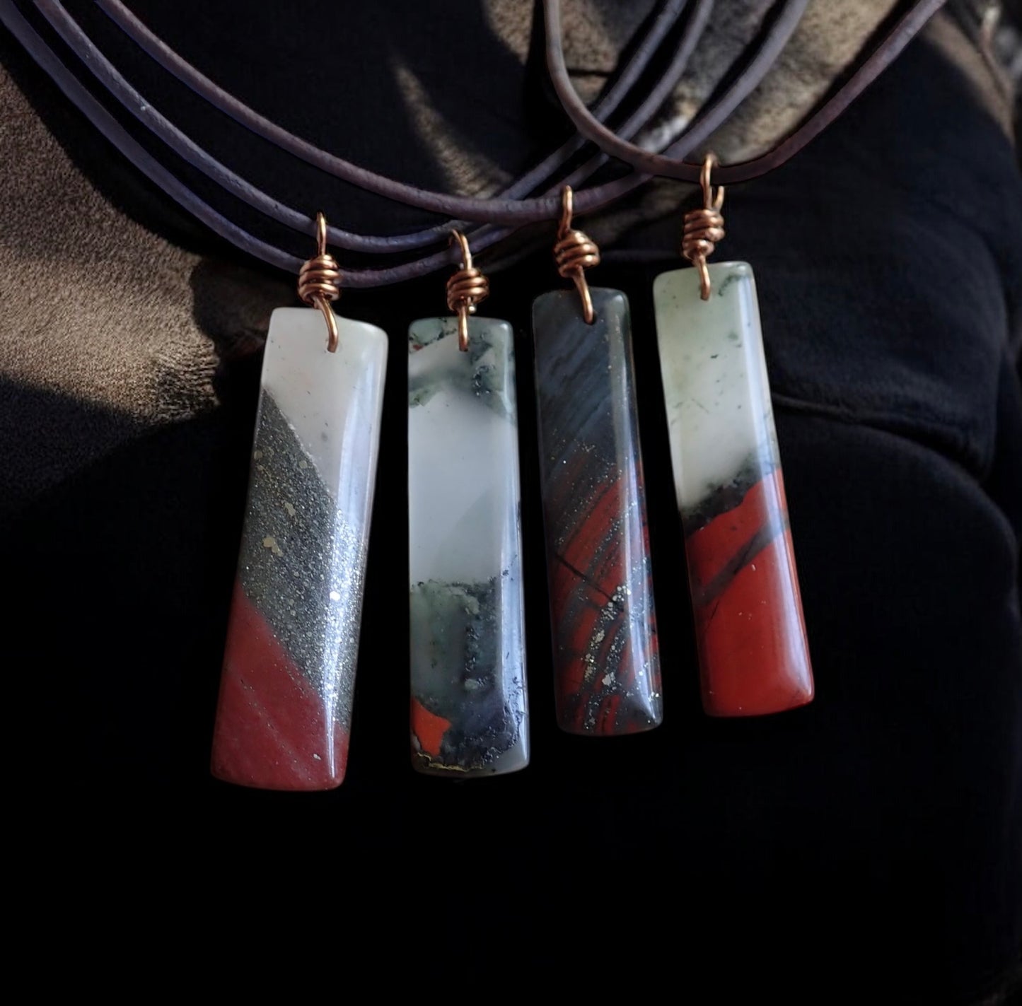 Roca Sangre Necklace -Men’s Leather Cord Necklace with Bloodstone Pendant – Natural Healing Crystal – Strength and Protection Stone Jewelry