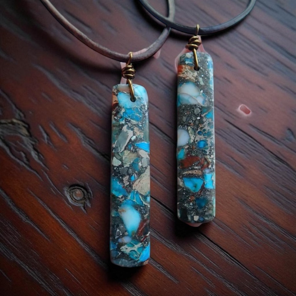 Men’s Leather Cord Necklace with Ocean Jasper Pendant – Unique Natural Stone Jewelry – Handmade Boho Beach Necklace