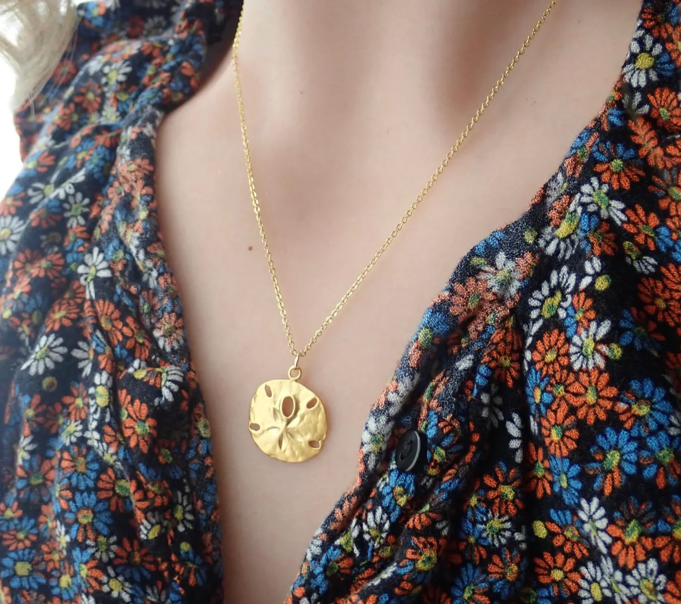 Dainty Sand Dollar Necklace | 18K Gold Vermeil | 18K Gold Fill Chain