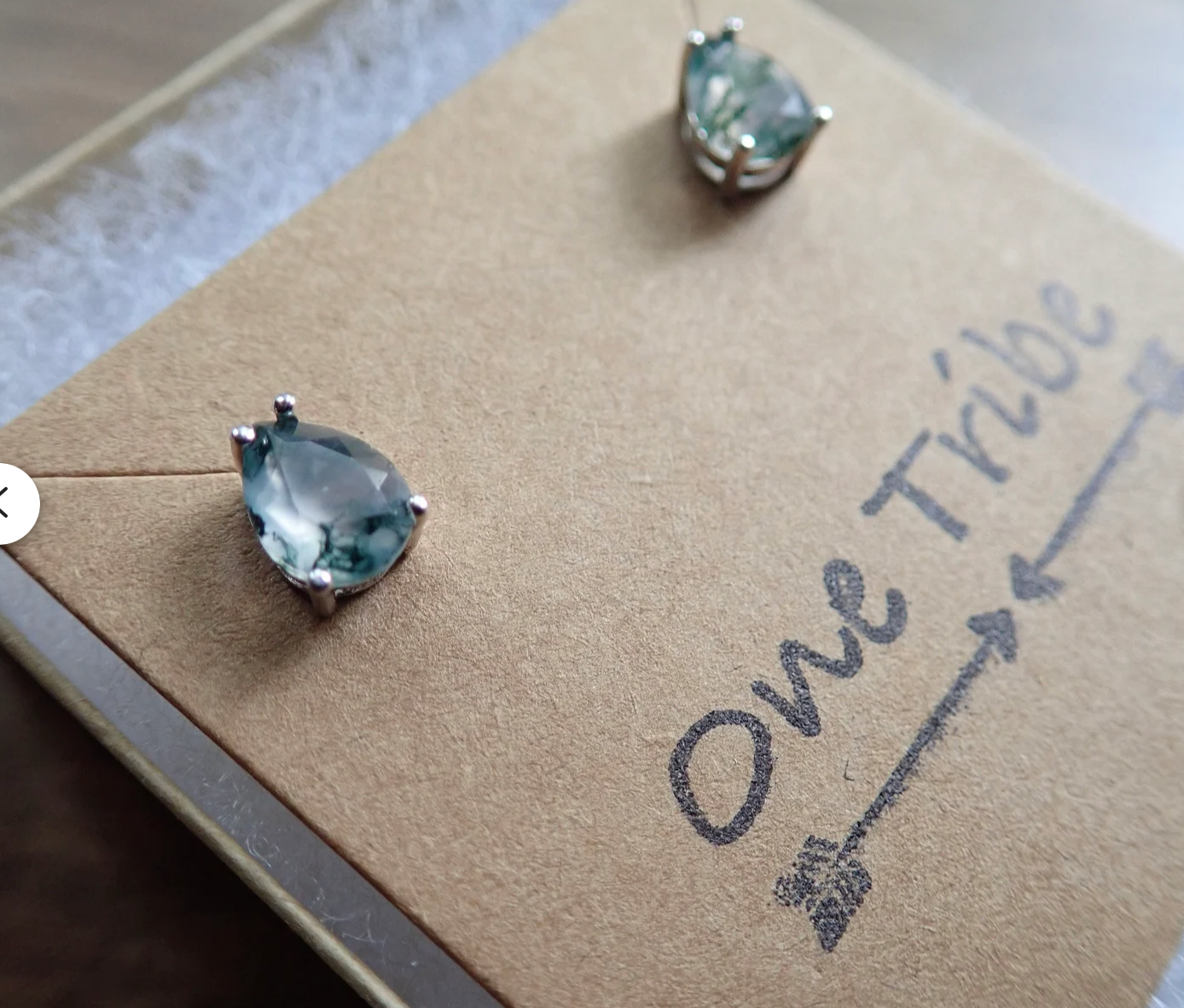 Small Moss Agate Teardrop Stud Earrings | Sterling Silver
