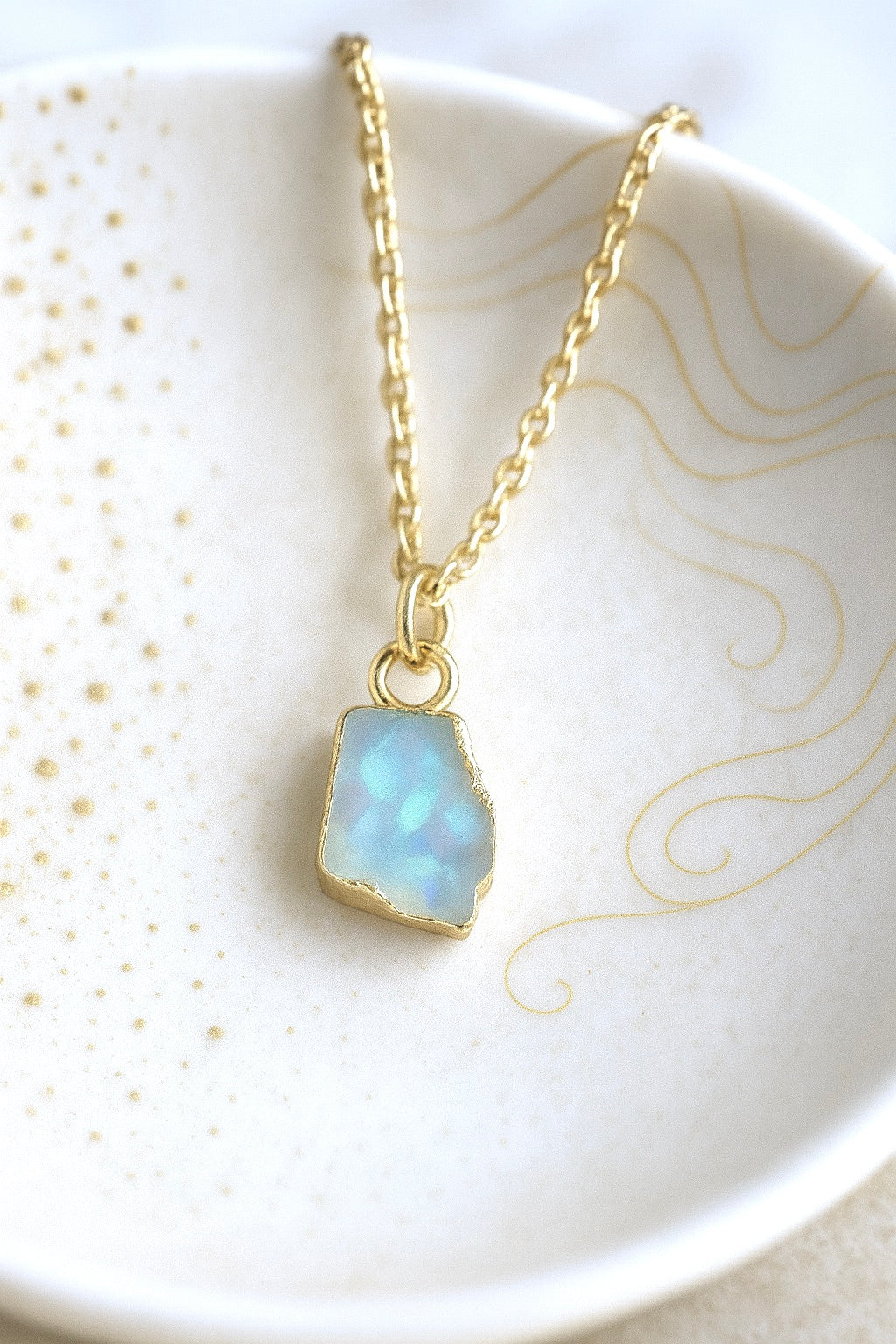 Dainty Raw Opal Pendant Necklace in Gold | October Birthstone Jewelry ,Minimalist Gift for Her