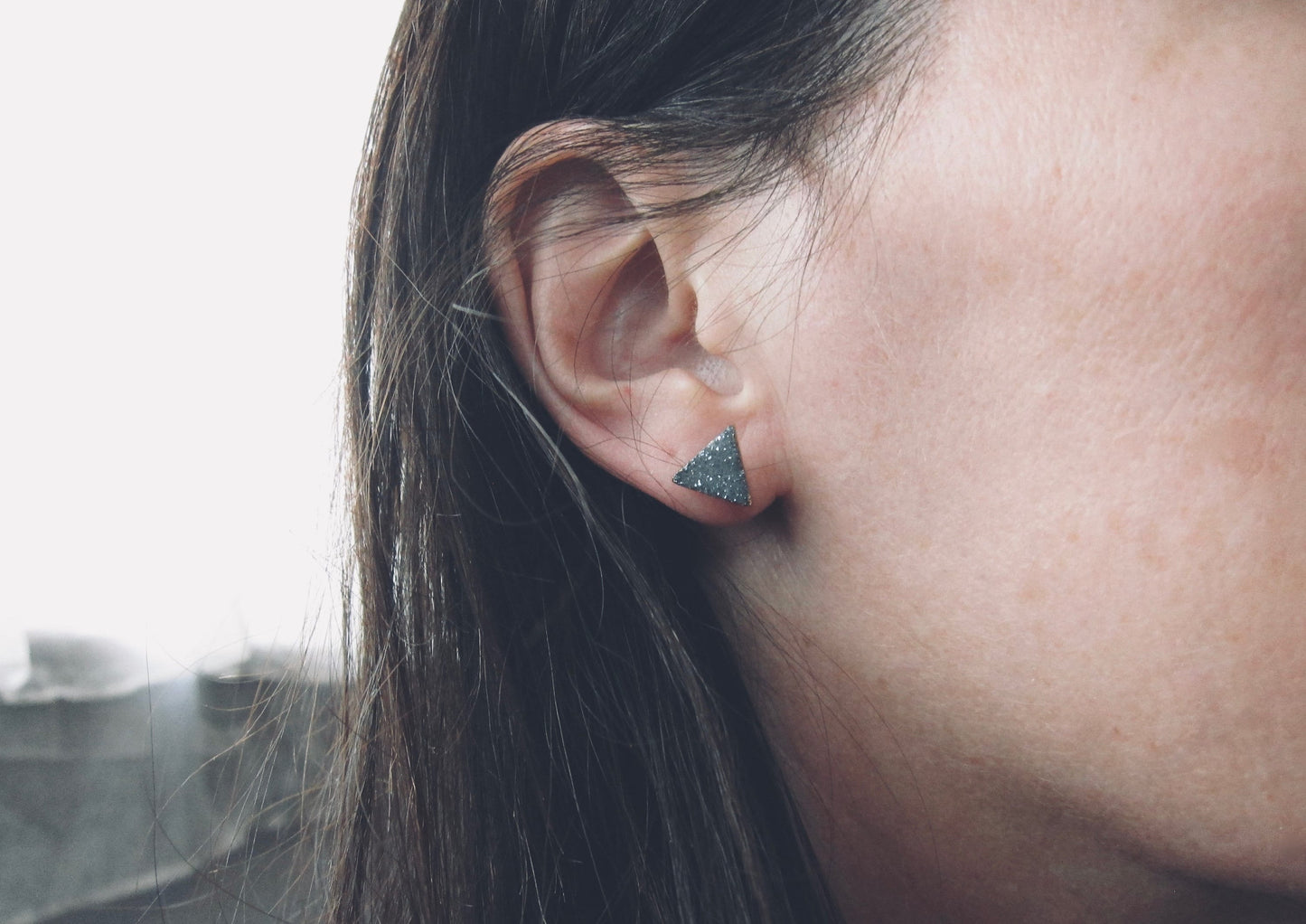 PinkTriangle Druzy Studs – Crystal Earrings with 14k Gold Electroplate