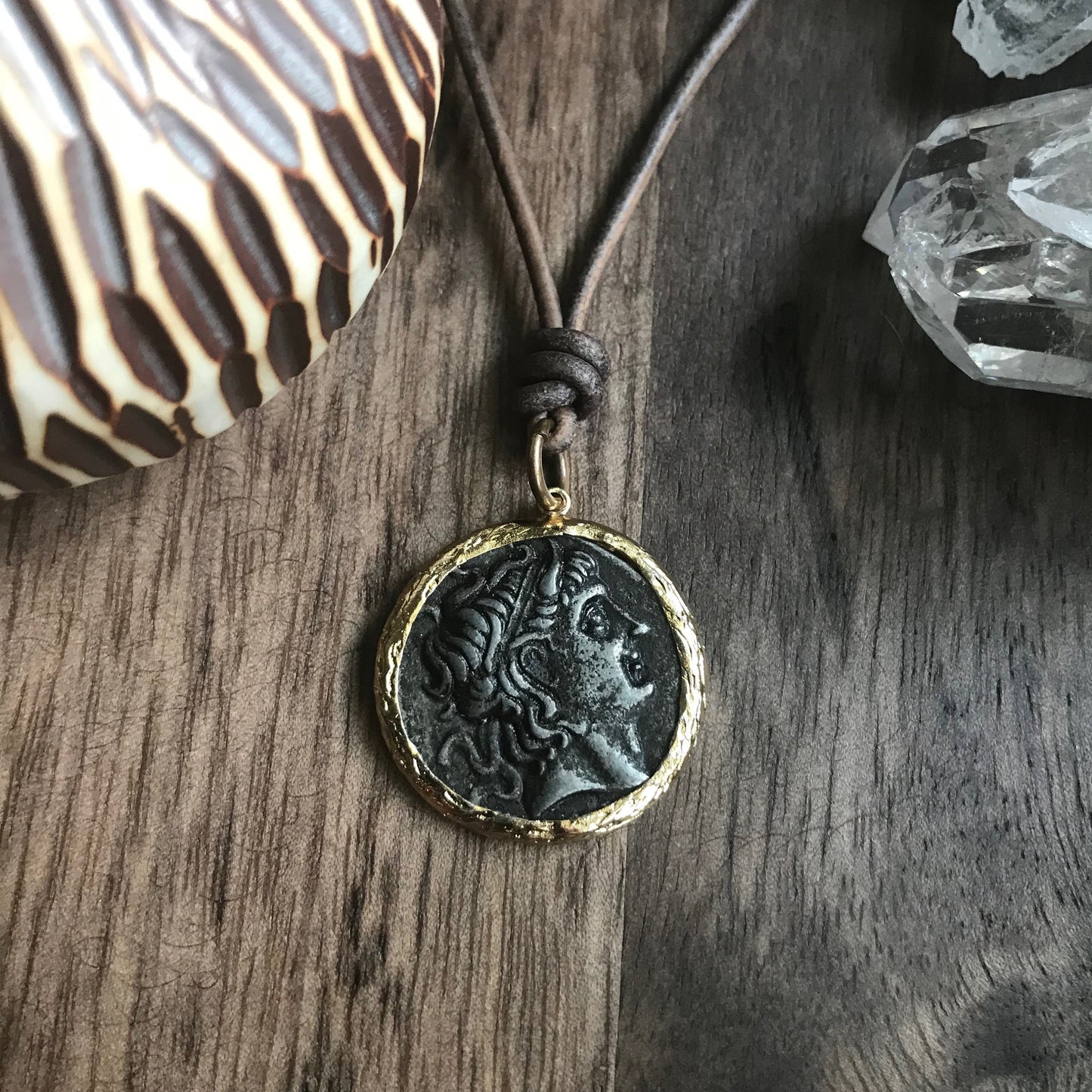 Men’s Leather Cord Necklace with Greek Coin Replica Pendant – Ancient Roman Greek History Jewelry
