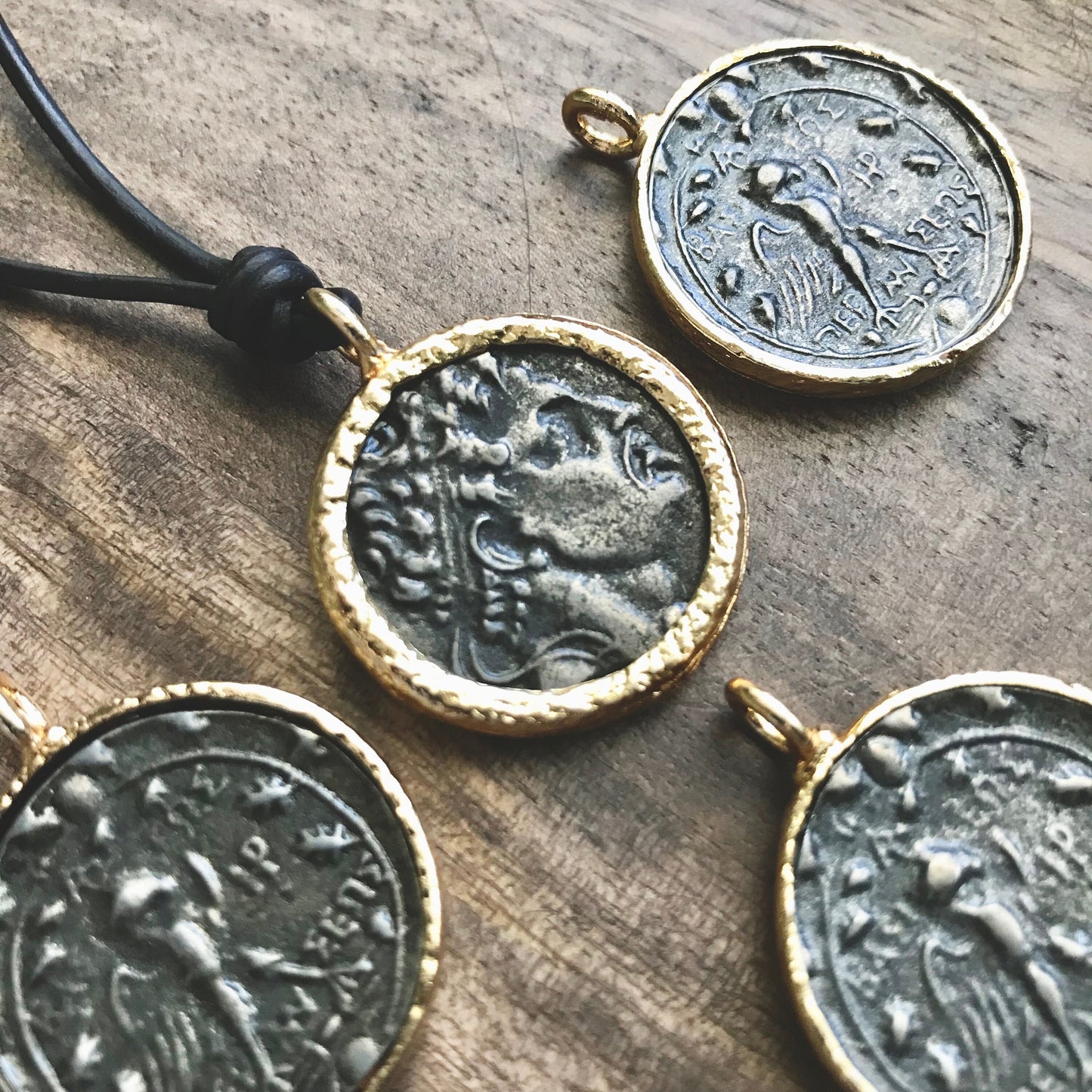 Men’s Leather Cord Necklace with Greek Coin Replica Pendant – Ancient Roman Greek History Jewelry