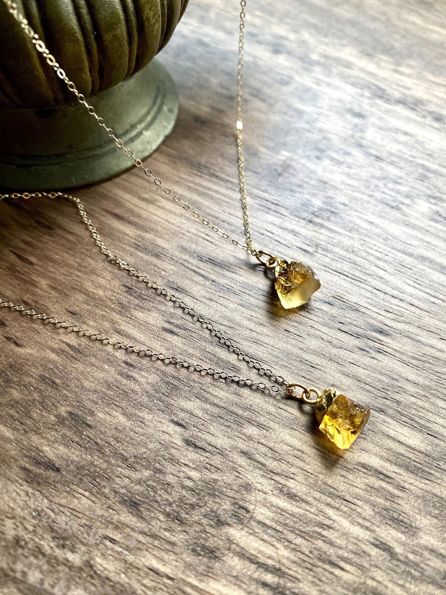 Dainty Raw Citrine Pendant Necklace, Gold Capped Crystal on 18k Gold Filled Chain – Small November Birthstone Gift for Her