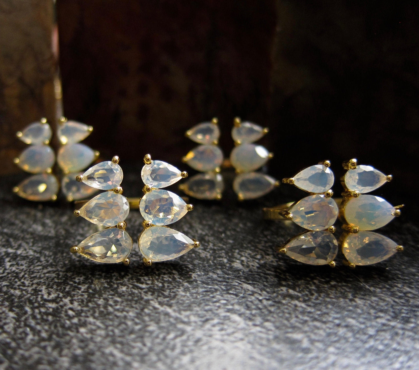 Open Moonstone Gemstone Ring Gold, Moonstone Jewelry, Gold Crystal Cocktail Ring, Adjustable Statement Ring for Women, June Birthstone Ring