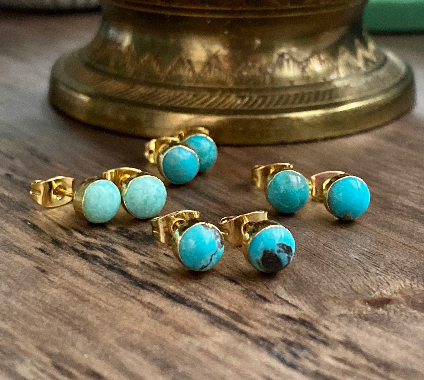 Turquoise Stud Earrings, Small Turquoise Dot Earrings Gold,Dainty Gemstone Studs,Turquoise Jewelry,December Birthstone Gift, Round Post Stud