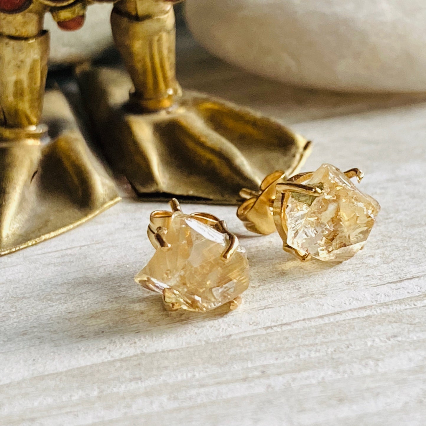 Raw Citrine Studs Earrings, Natural Gemstone Print Set Post Earring, November Birthstone Gift