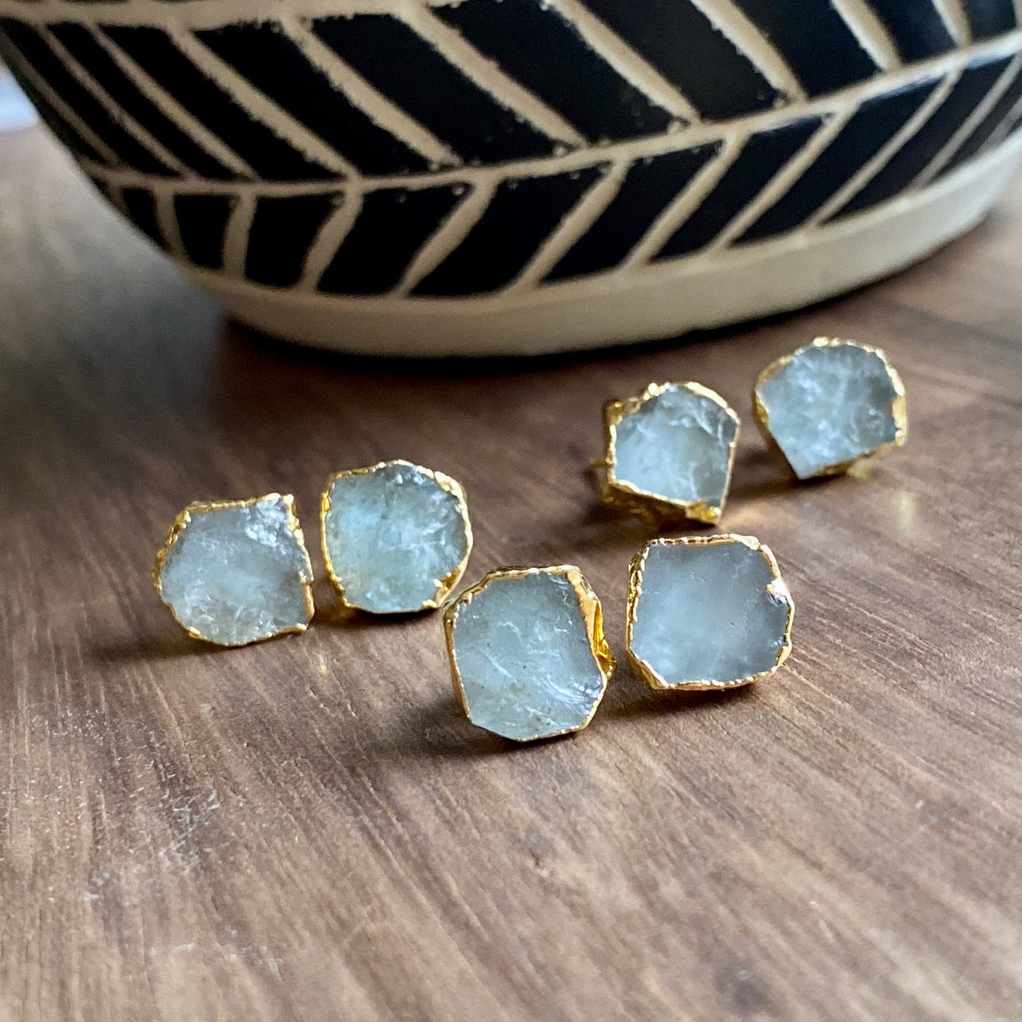 Raw Aquamarine Stud Earrings – 14k Gold Plated over Sterling Silver | March Birthstone