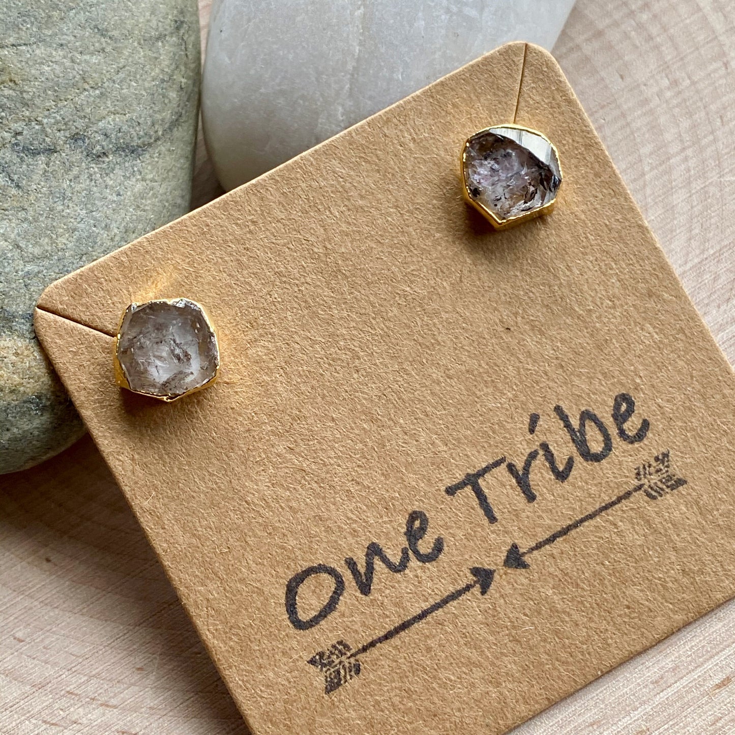 Raw Herkimer Diamond Stud Earrings, Birthstone Jewelry Gift, Herkimer Diamond Posts, Natural Crystal  Gemstone Earrings,Diamond Jewelry