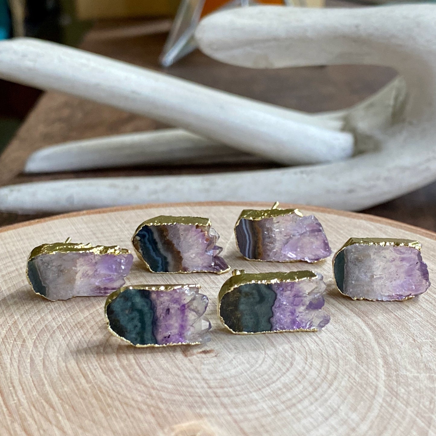Amethyst Slice Earrings - Geode Slice Stud Earrings - February Birthstone