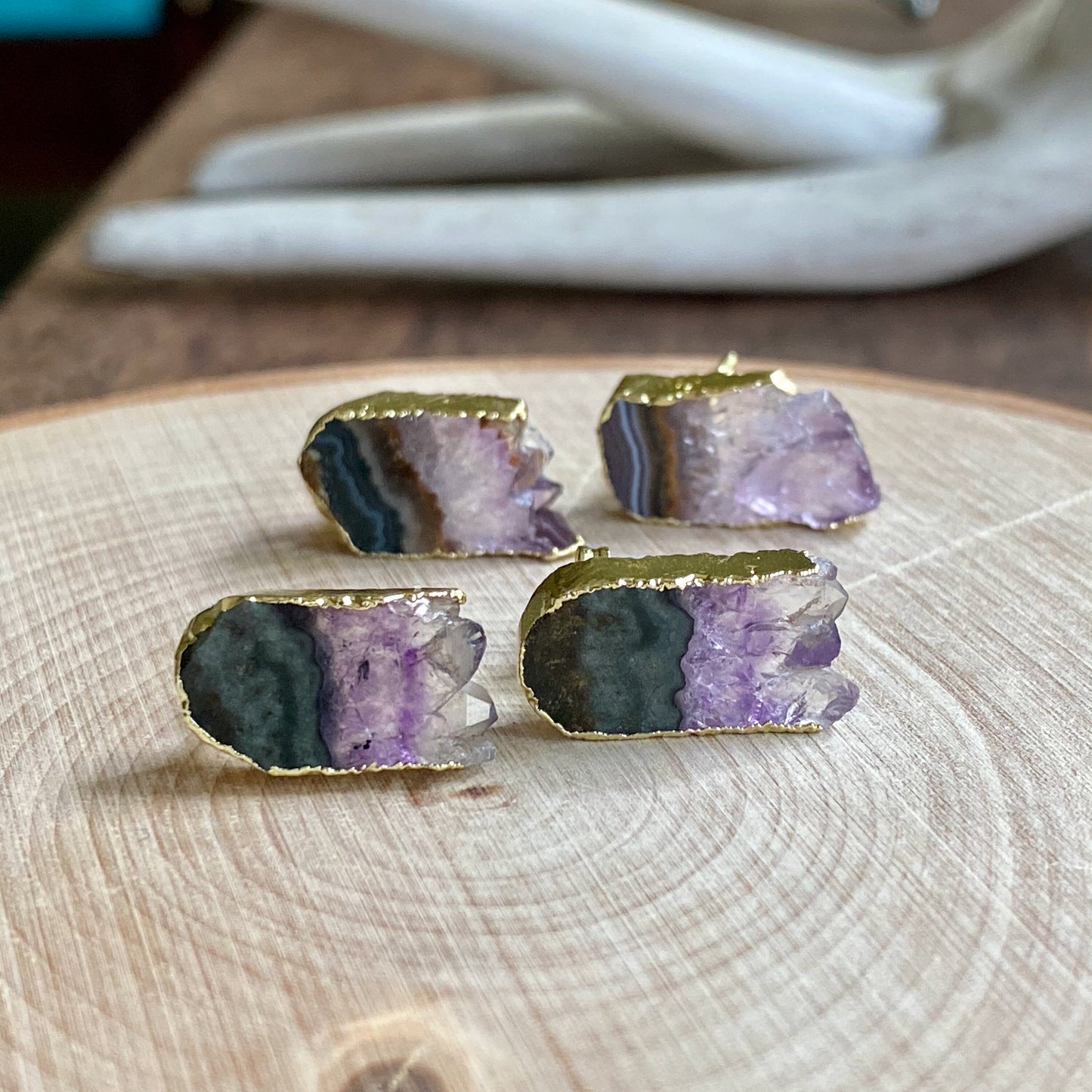 Amethyst Slice Earrings - Geode Slice Stud Earrings - February Birthstone