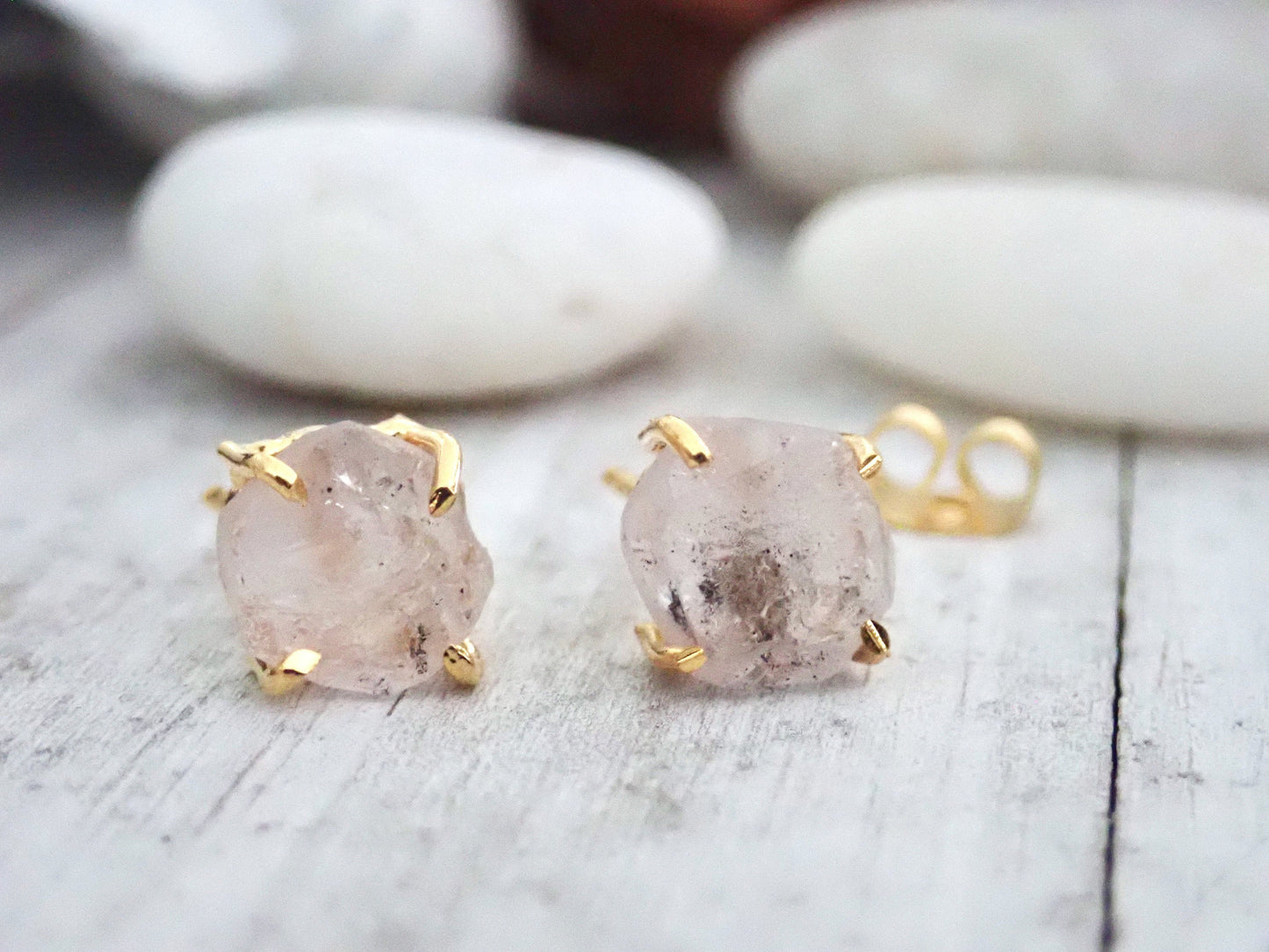 Herkimer Diamond Earrings - Raw Crystal Earrings, Natural Gemstone Studs