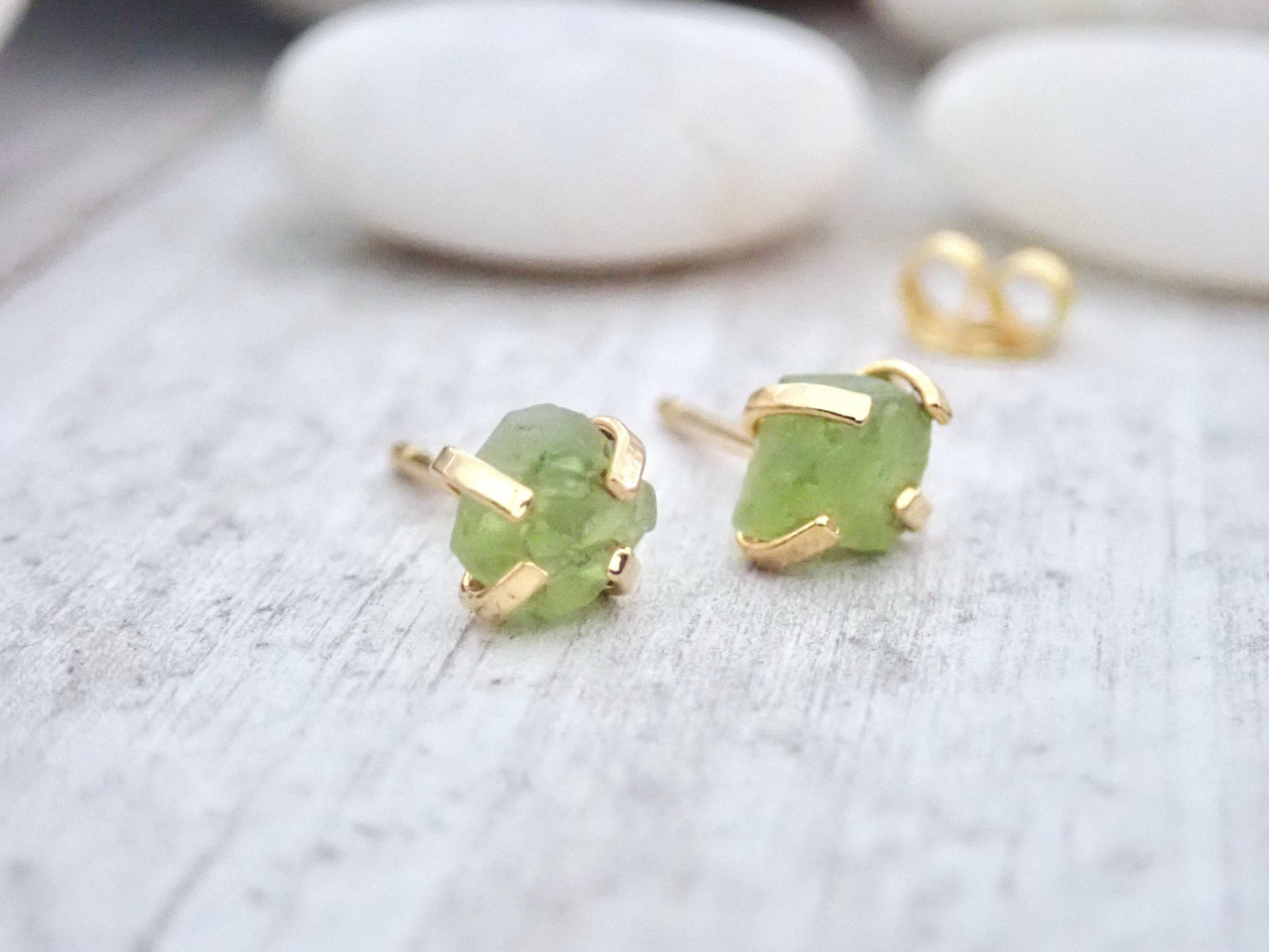 Tiny Peridot Gemstone Stud Earrings, |Second Piercing Earrings, August Birthstone Gift for Her