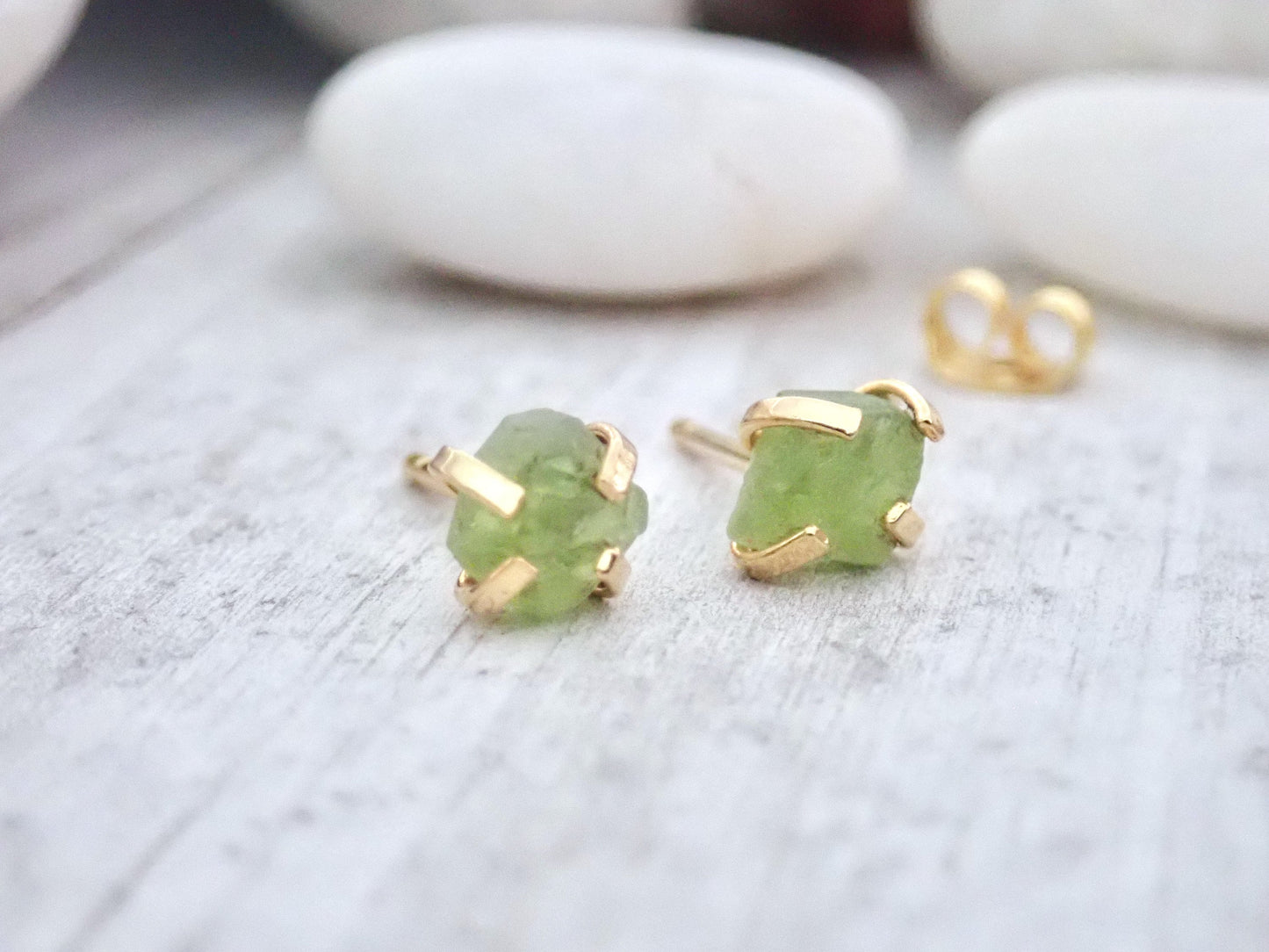 Tiny Peridot Gemstone Stud Earrings, |Second Piercing Earrings, August Birthstone Gift for Her