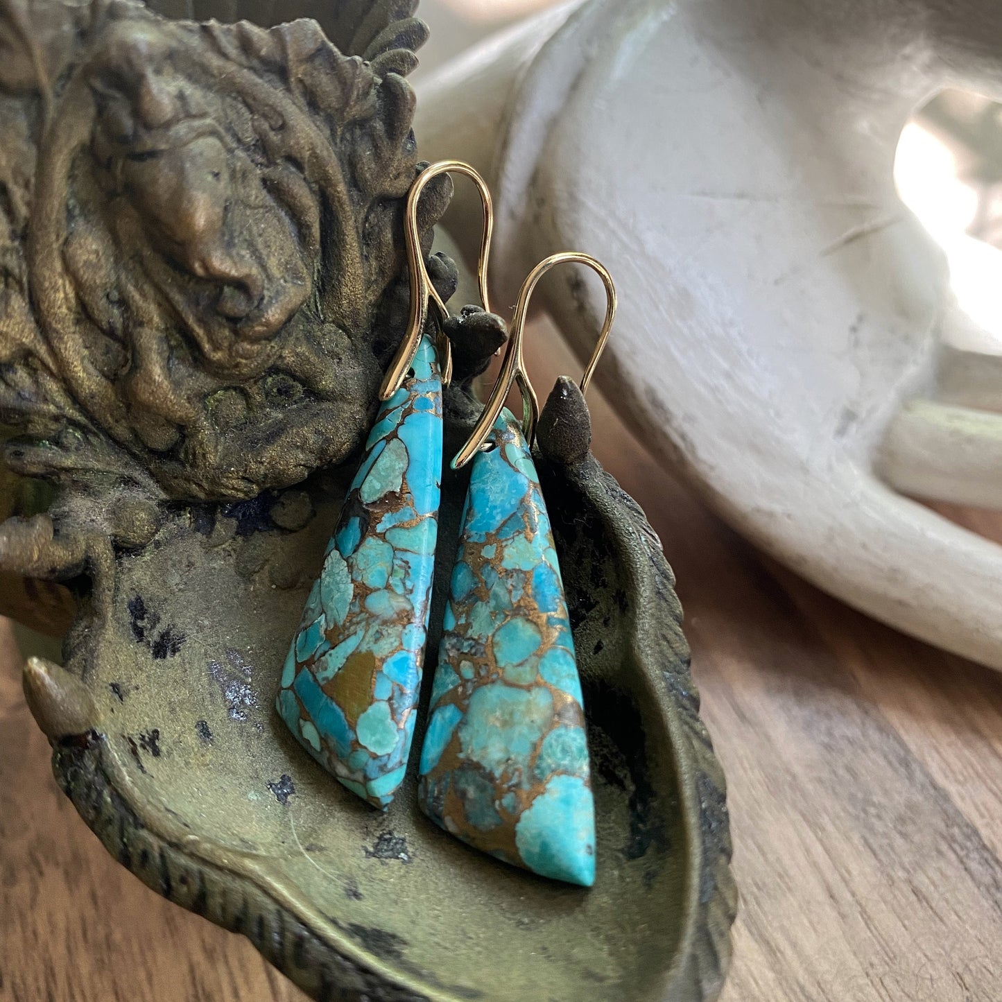 Turquoise Dangle Earrings Gold, Mojave Turquoise Earrings, Turquoise Jewelry,Large Gemstone Drop Earrings,December Birthstone Stone Earrings