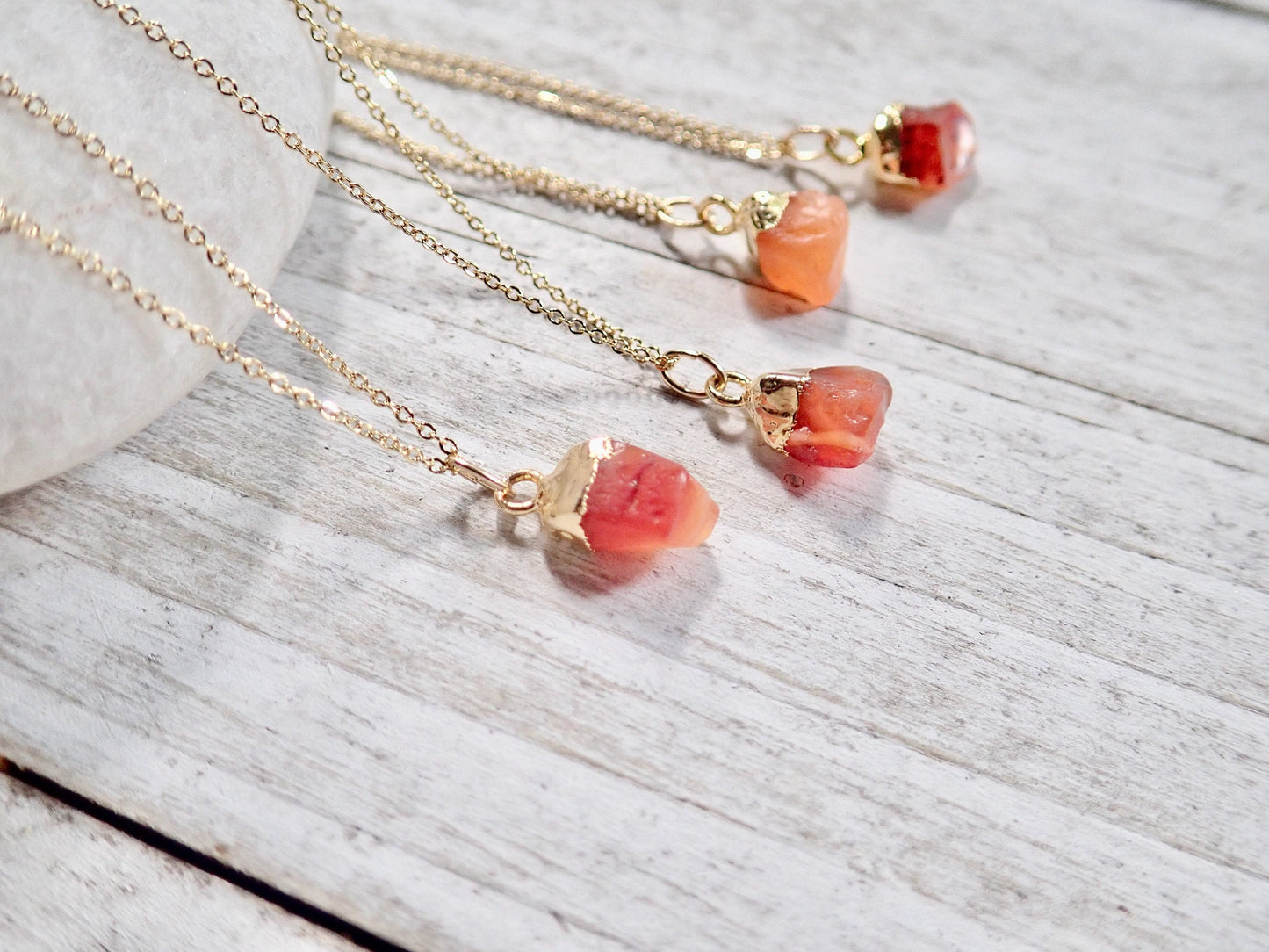 Raw Carnelian Pendant Necklace – 18k Gold Chain & 14k Gold Detailing