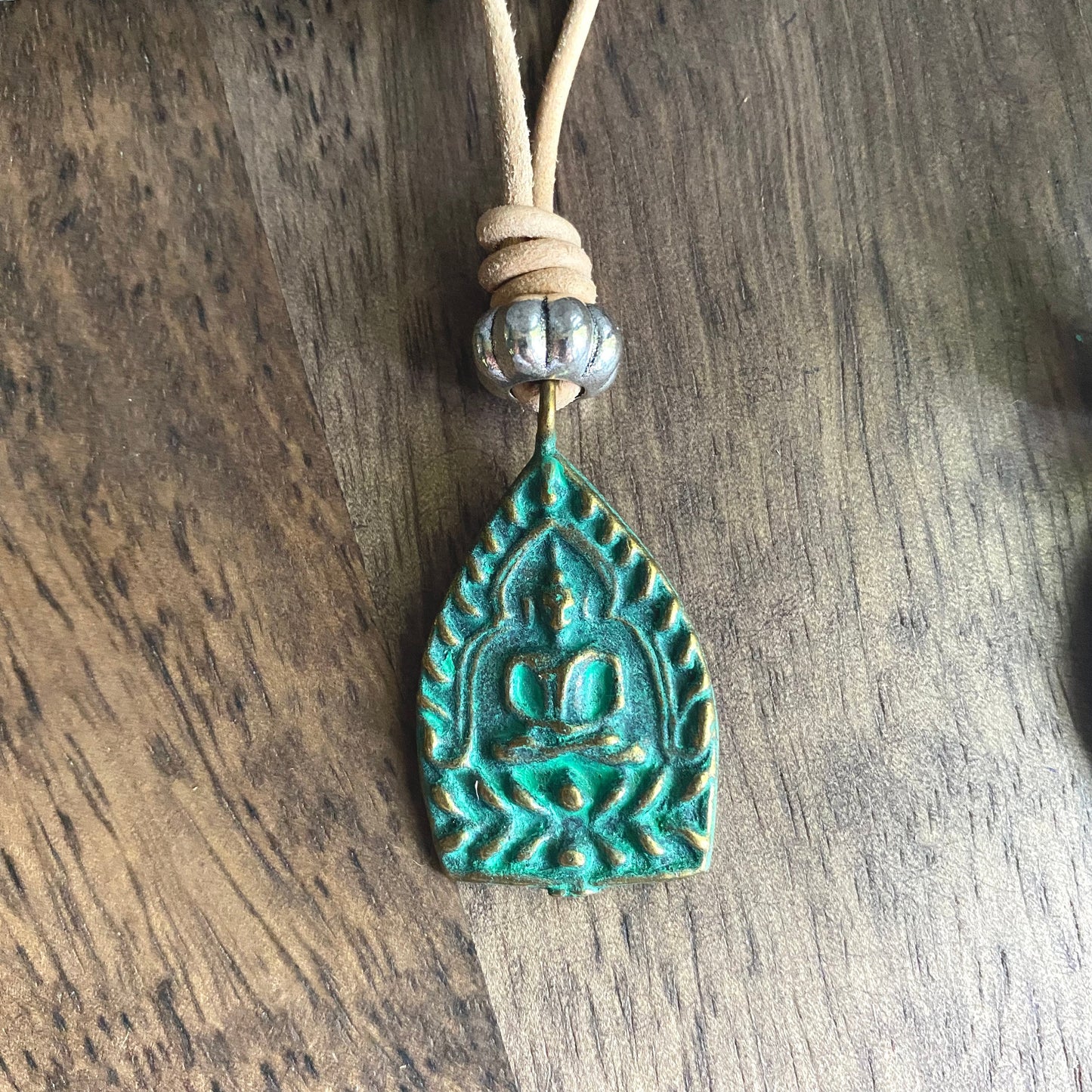 Men’s Buddha Necklace – Bronze Seated Buddha on Natural Leather Cord