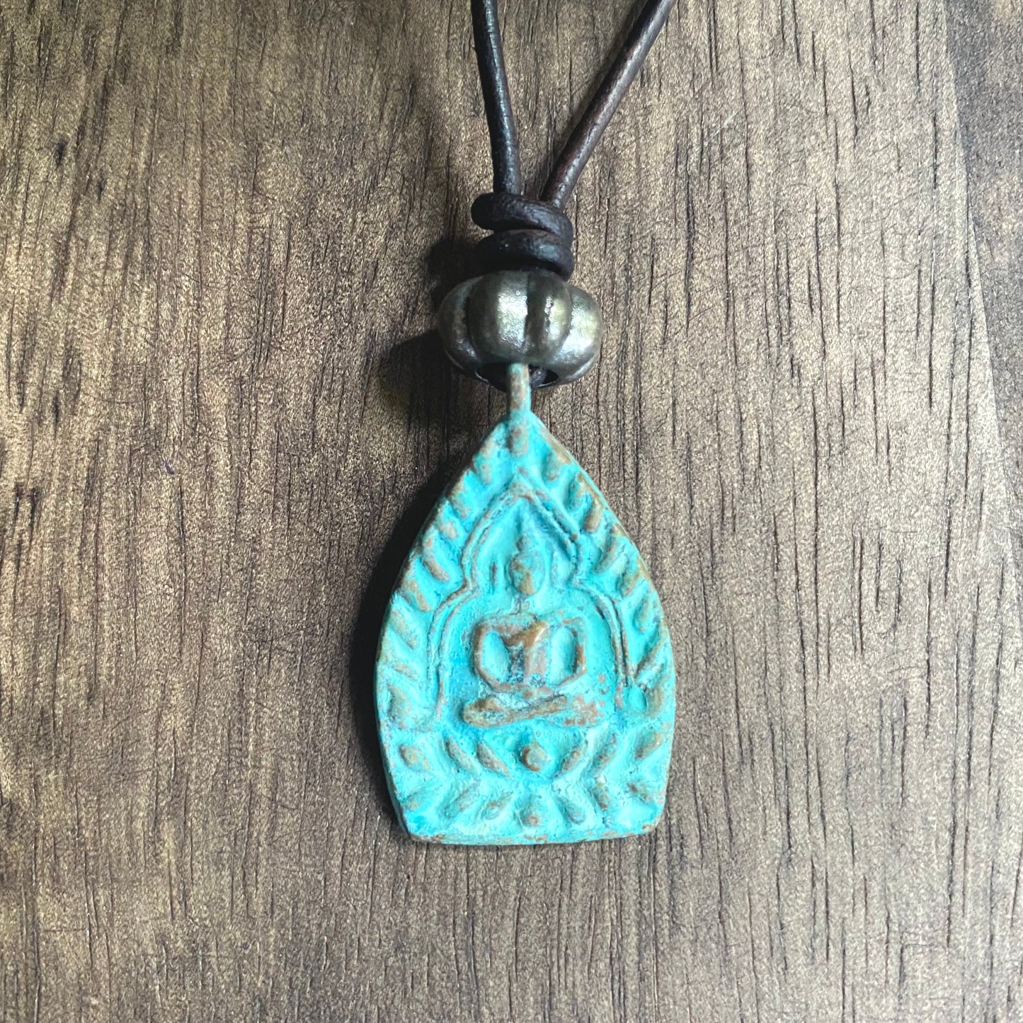 Men’s Buddha Necklace – Bronze Seated Buddha on Natural Leather Cord