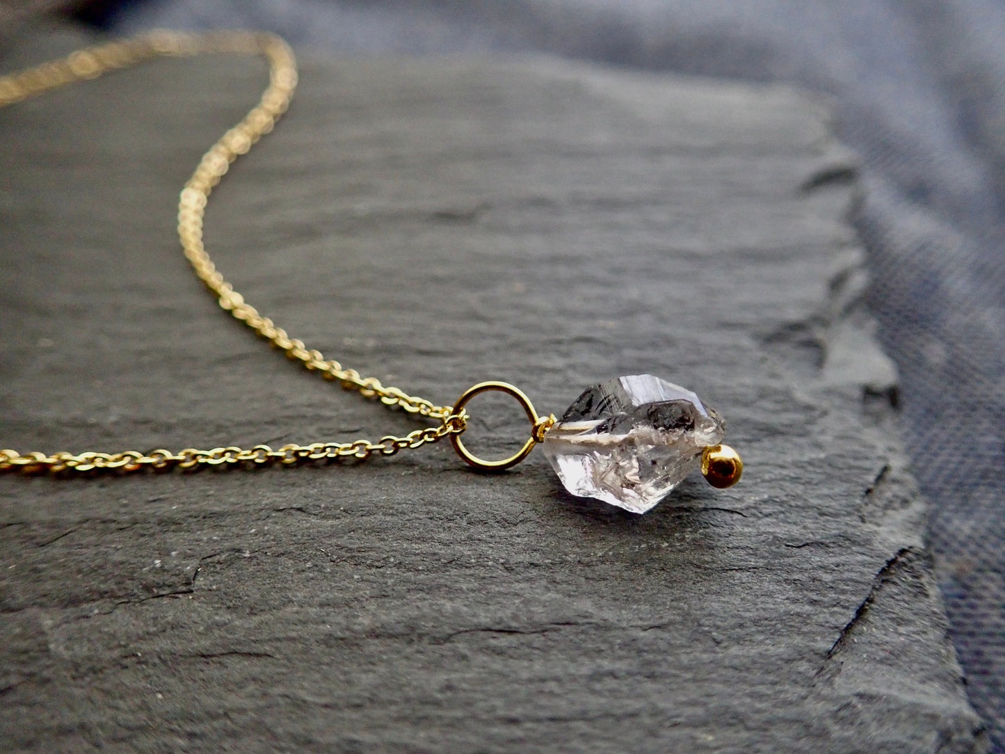 Dainty Herkimer Diamond Pendant Necklace, Raw Diamond Crystal Necklace, April Birthstone Gift for Her,Small Gemstone Layering Necklace