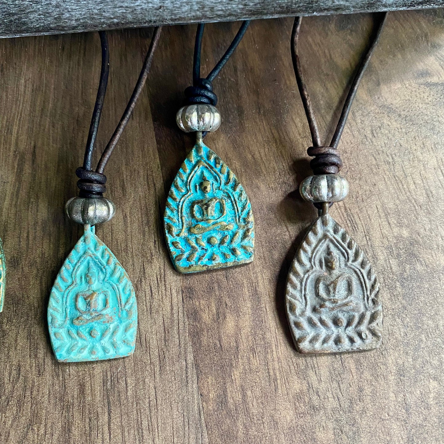 Men’s Buddha Necklace – Bronze Seated Buddha on Natural Leather Cord
