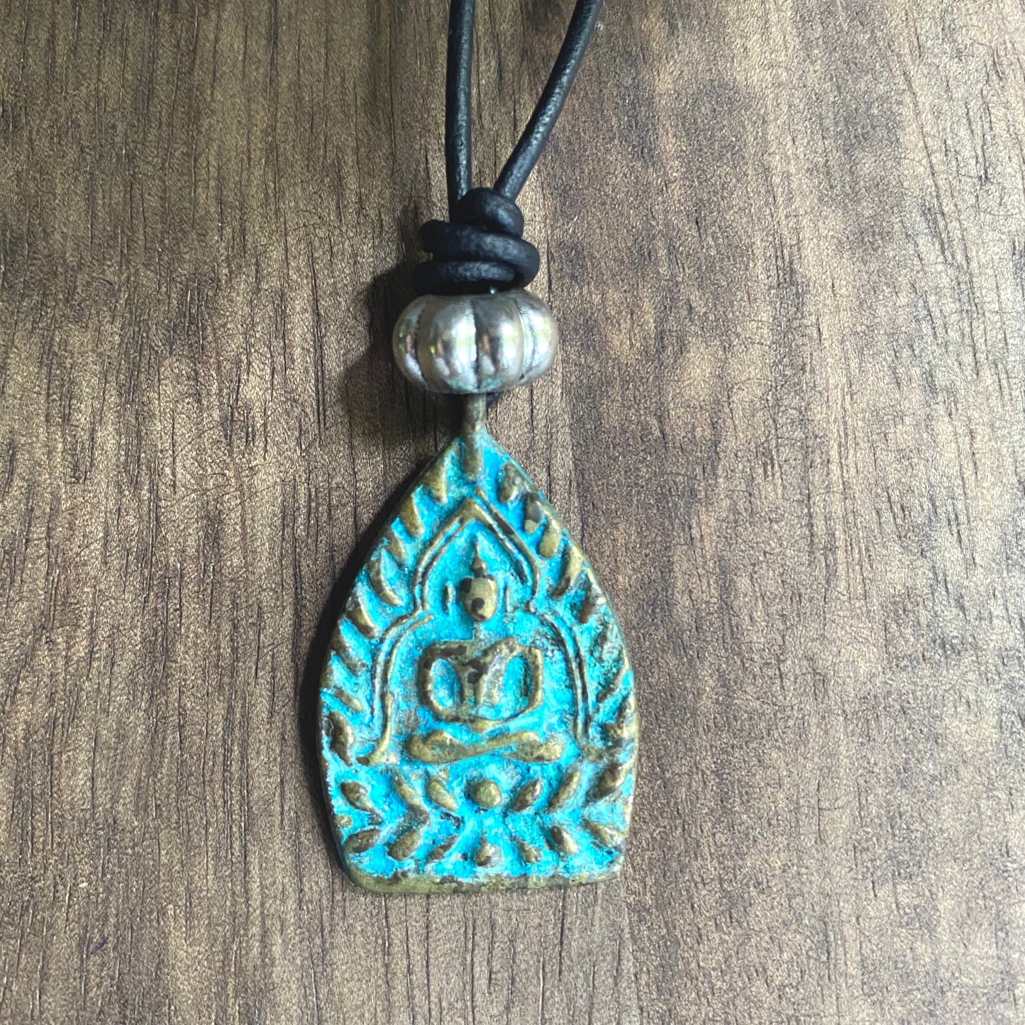 Men’s Buddha Necklace – Bronze Seated Buddha on Natural Leather Cord