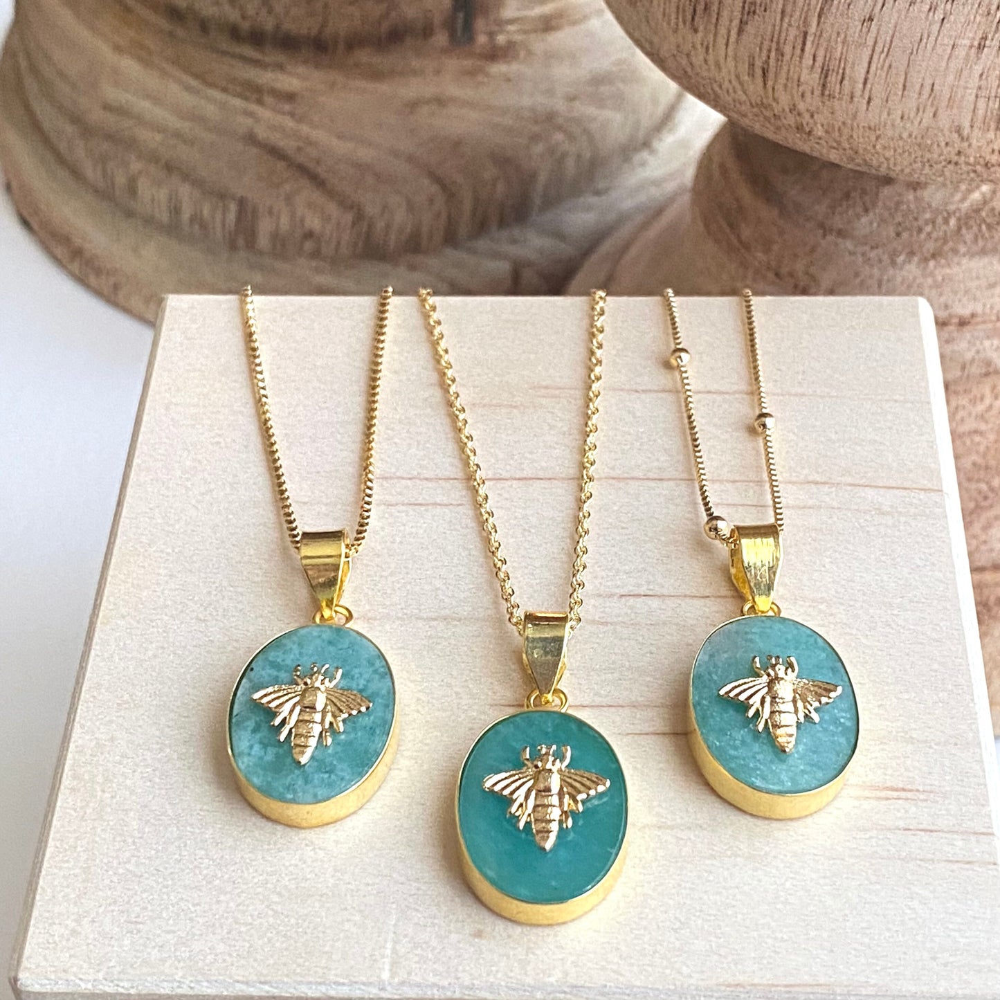 Amazonite Bee Pendant Necklace ,Handmade Jewelry Gift for Her, Gold Fill