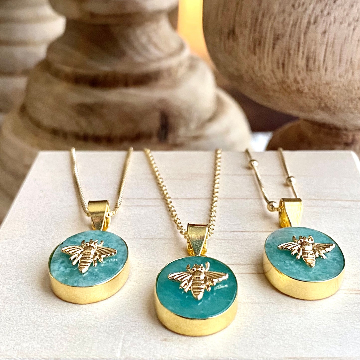 Amazonite Bee Pendant Necklace ,Handmade Jewelry Gift for Her, Gold Fill