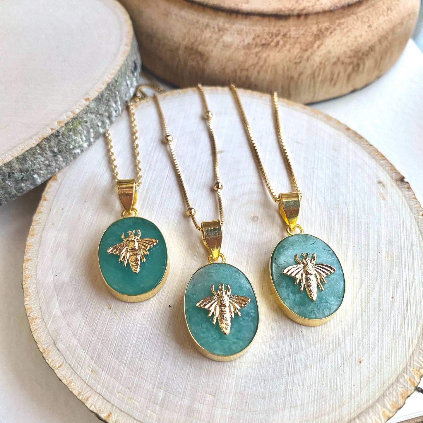 Amazonite Bee Pendant Necklace ,Handmade Jewelry Gift for Her, Gold Fill