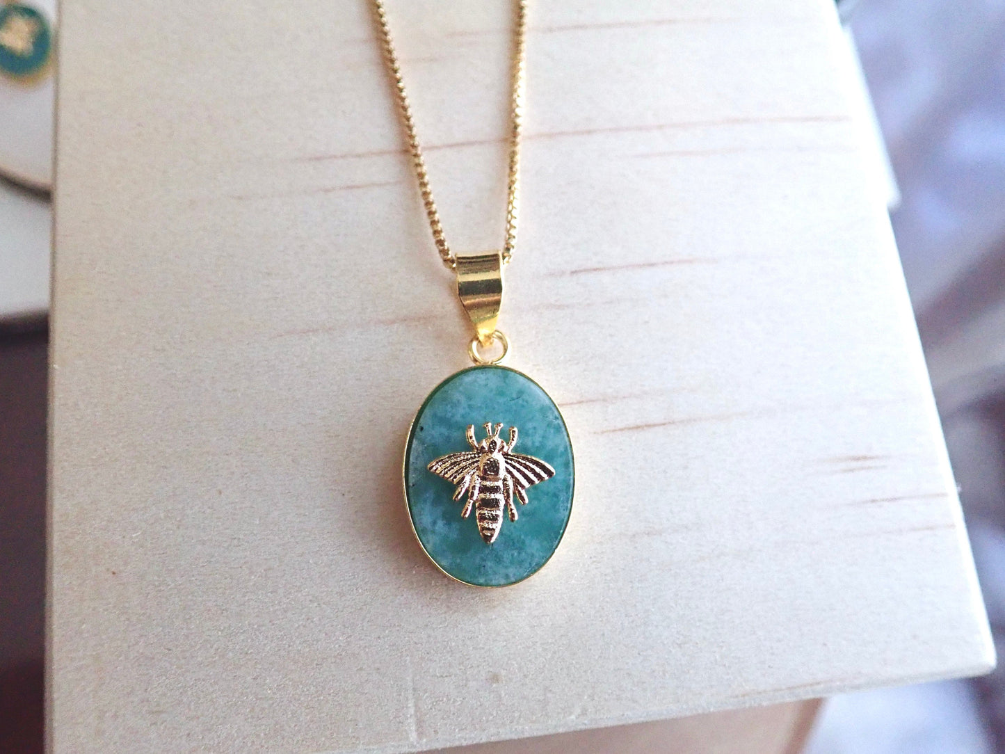 Amazonite Bee Pendant Necklace ,Handmade Jewelry Gift for Her, Gold Fill