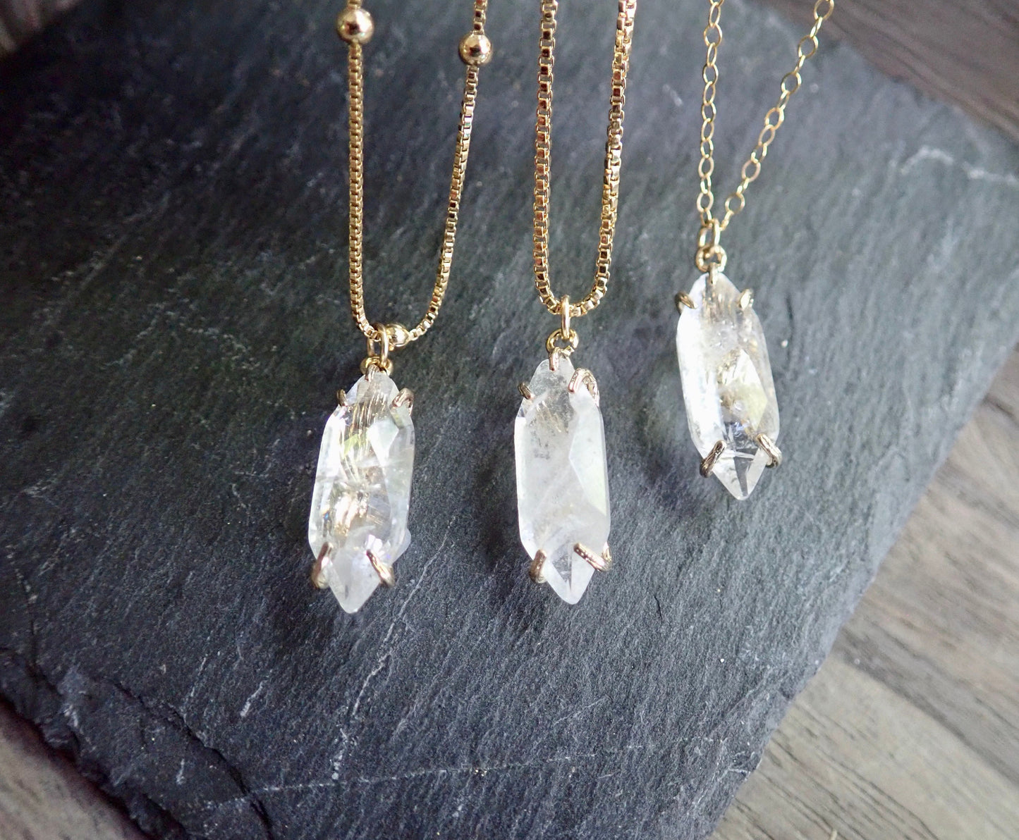 Raw Clear Quartz Crystal Pendant Necklace, 18k Gold Fill Gemstone Necklace, Boho Layering Jewelry