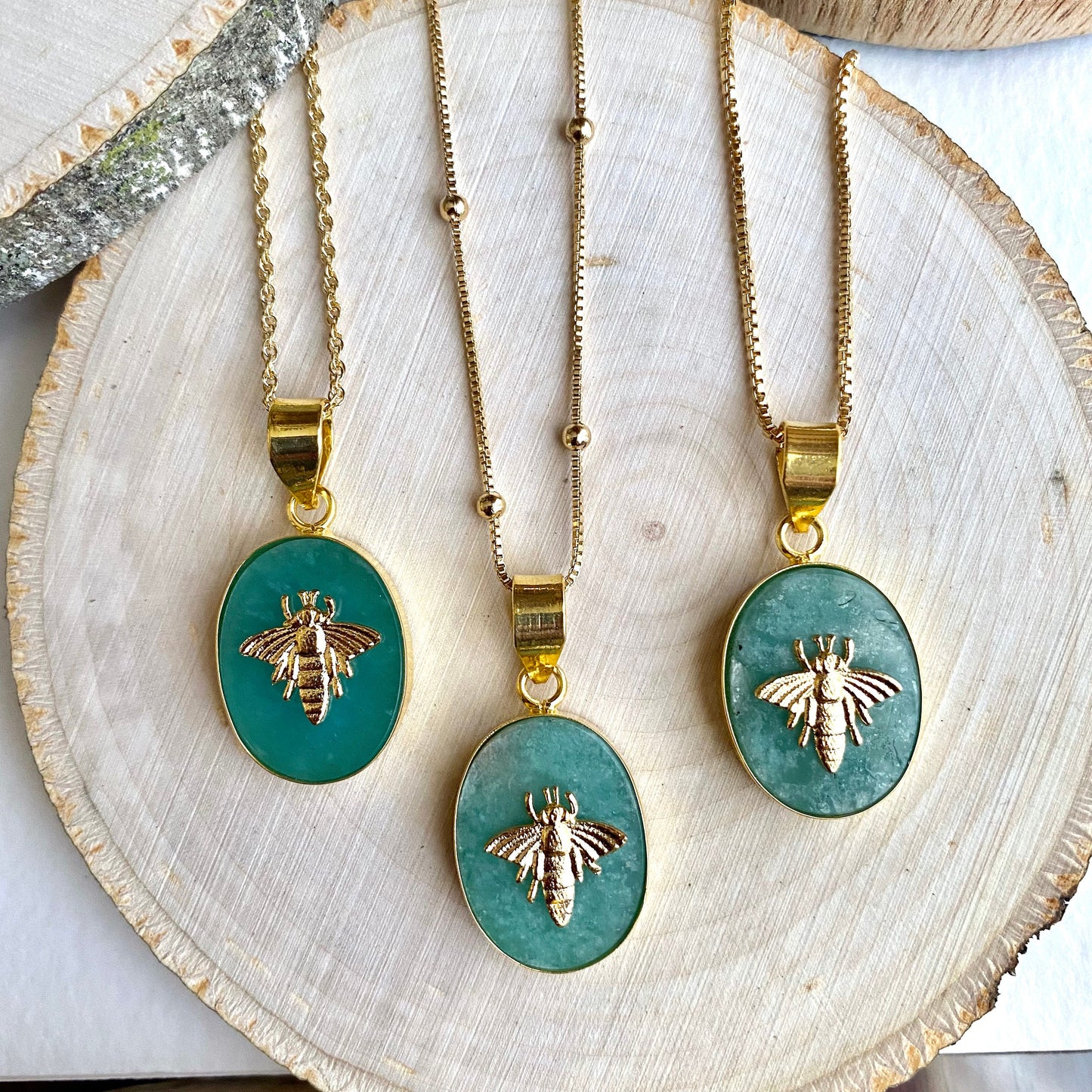 Amazonite Bee Pendant Necklace ,Handmade Jewelry Gift for Her, Gold Fill