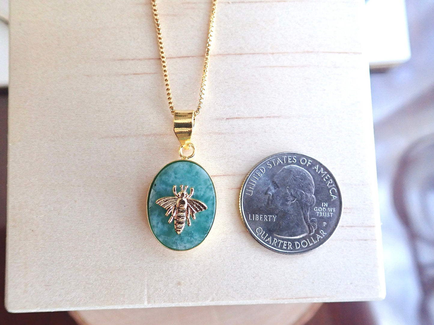 Amazonite Bee Pendant Necklace ,Handmade Jewelry Gift for Her, Gold Fill
