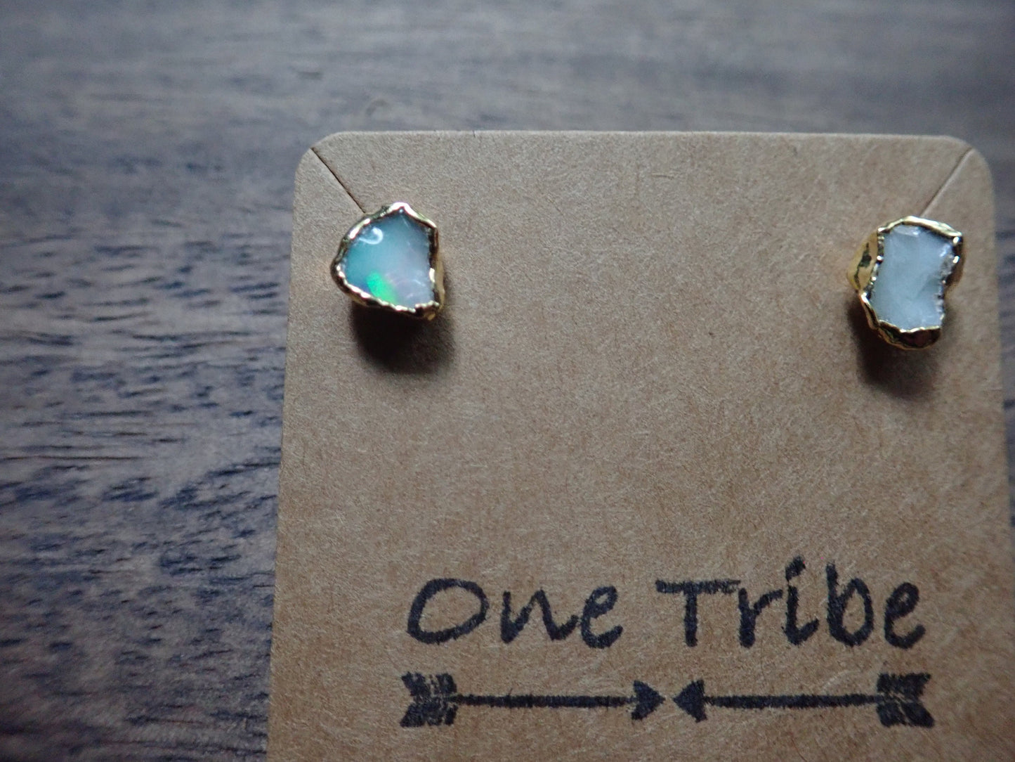 Raw Fire Opal Stud Earrings – 14k Gold Electroplated Sterling Silver – Genuine October Birthstone – Hypoallergenic Gold Posts – Handmade Gift for Her